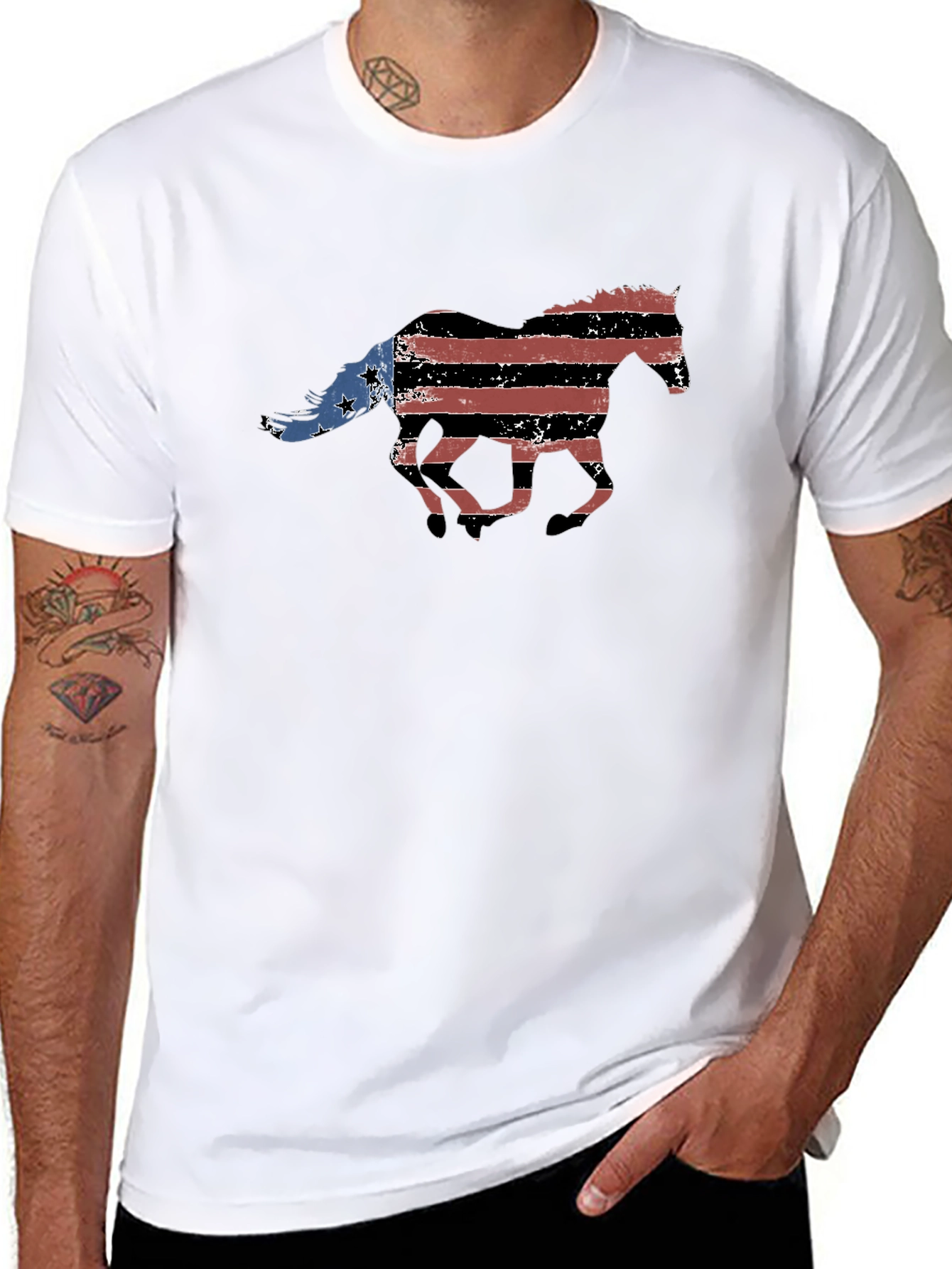 American Flag Horse Graphic T-Shirt