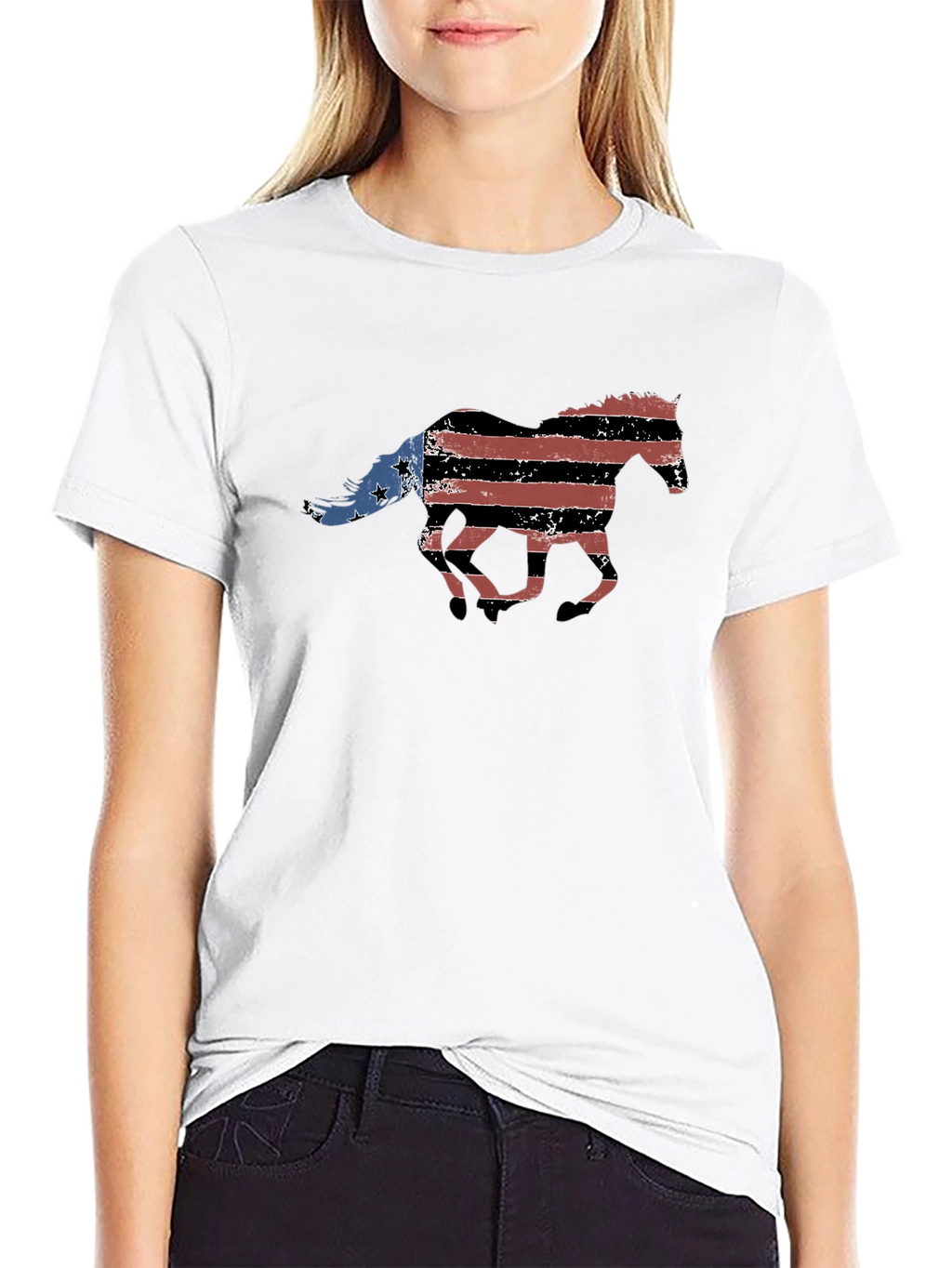 American Flag Horse Graphic T-Shirt
