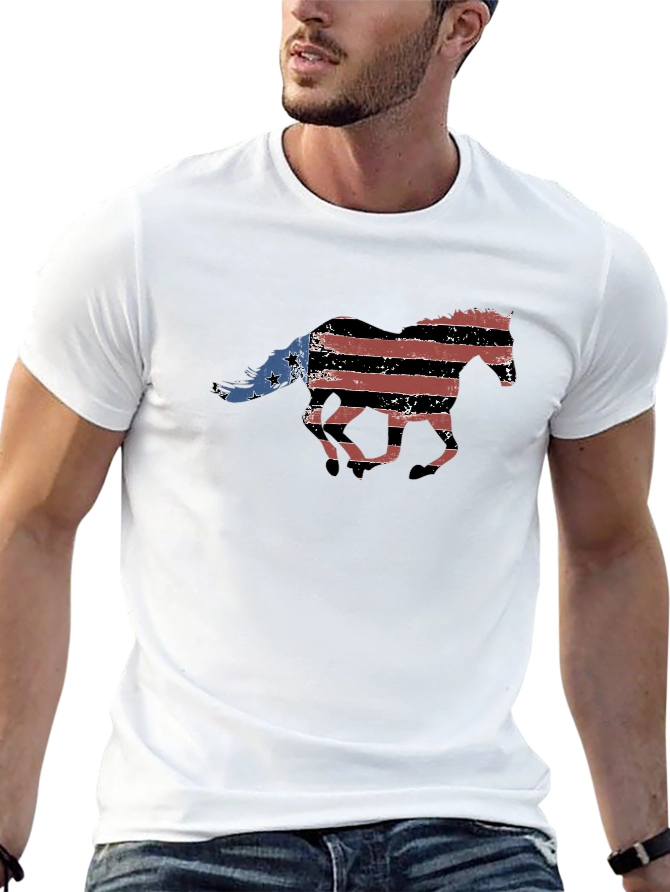 American Flag Horse Graphic T-Shirt