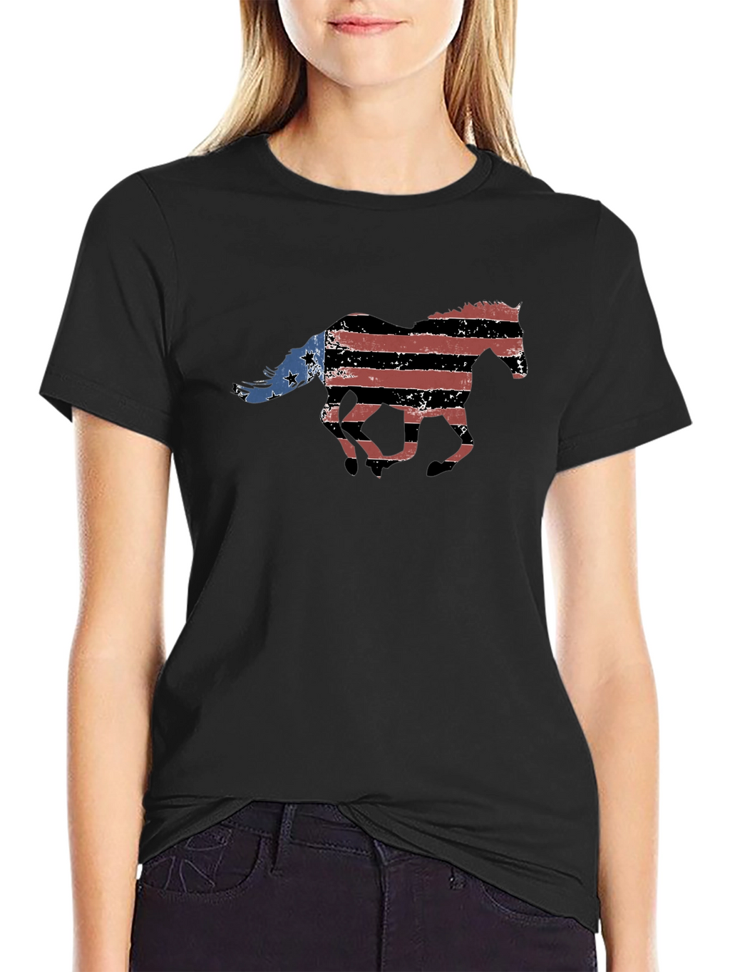 American Flag Horse Graphic T-Shirt