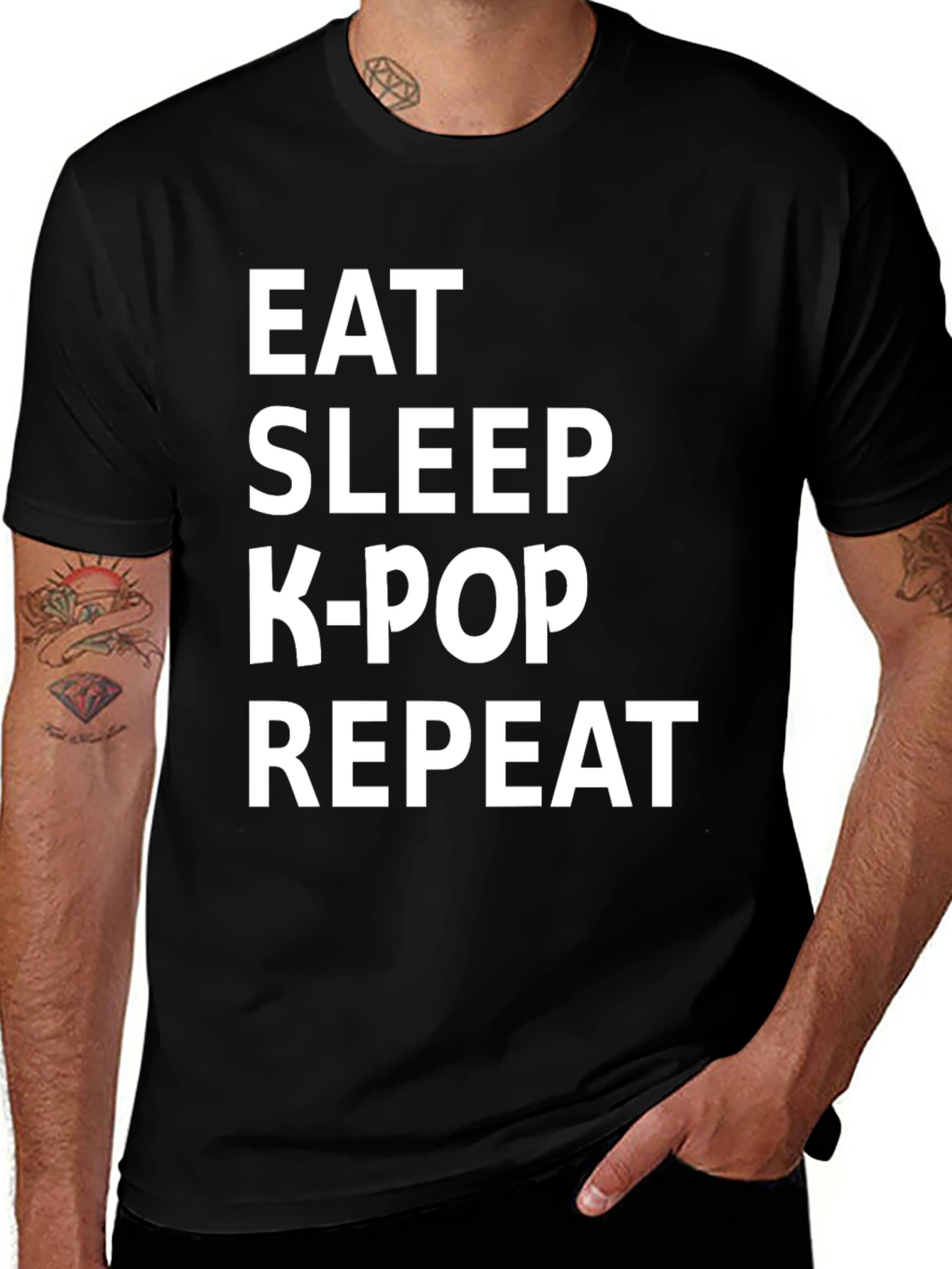 Eat Sleep K-Pop Repeat Black T-Shirt