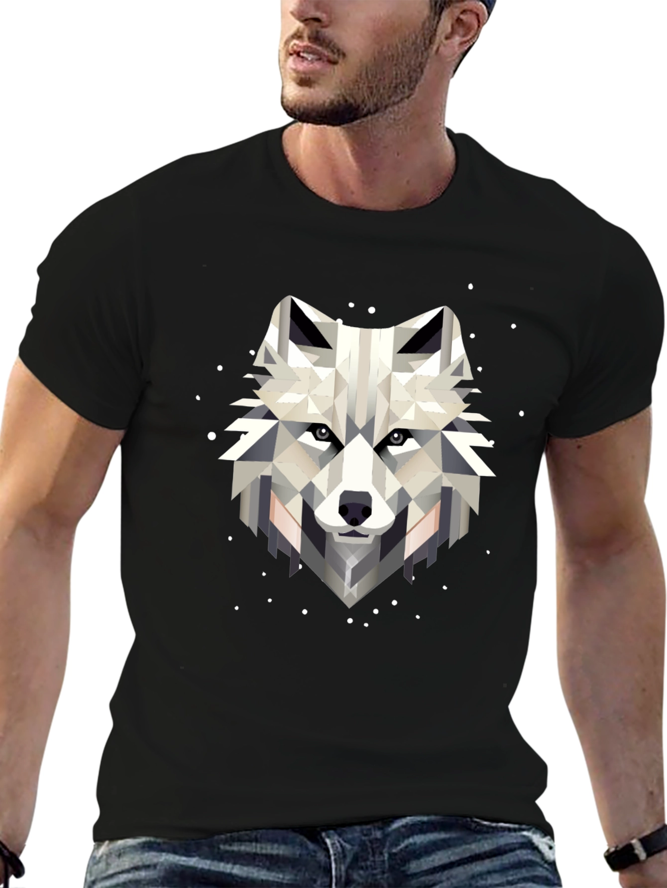 Geometric Wolf Graphic Black T-Shirt