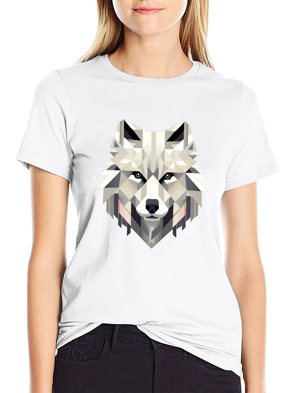 Geometric Wolf Graphic Black T-Shirt
