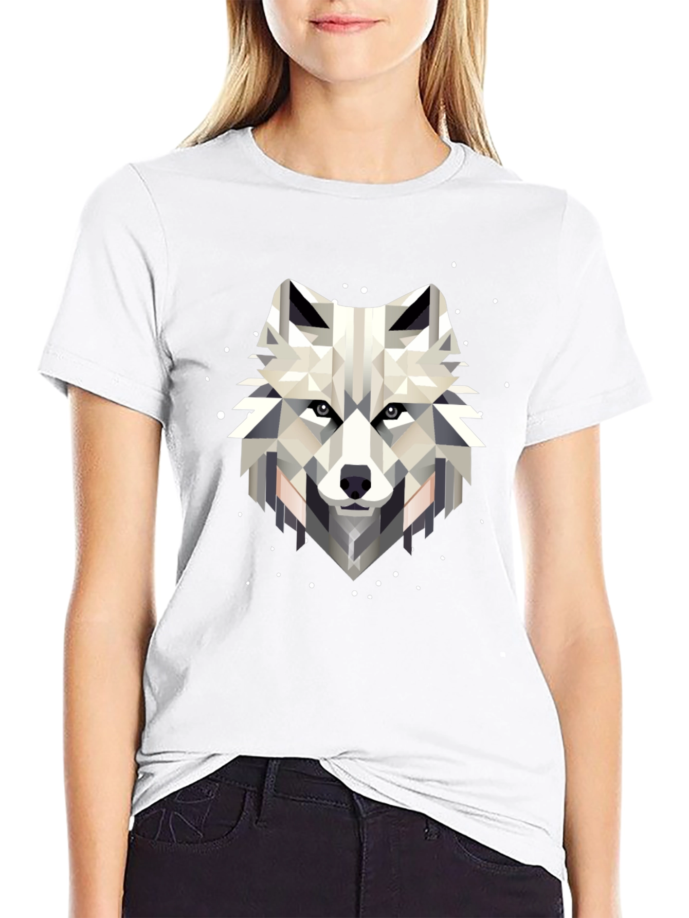 Geometric Wolf Graphic Black T-Shirt
