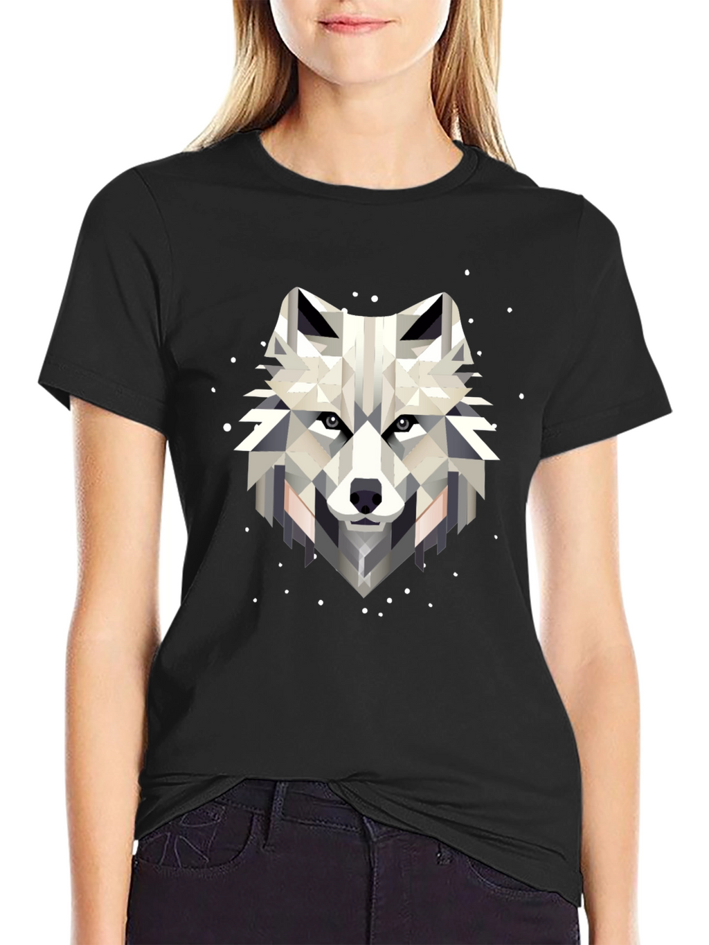 Geometric Wolf Graphic Black T-Shirt
