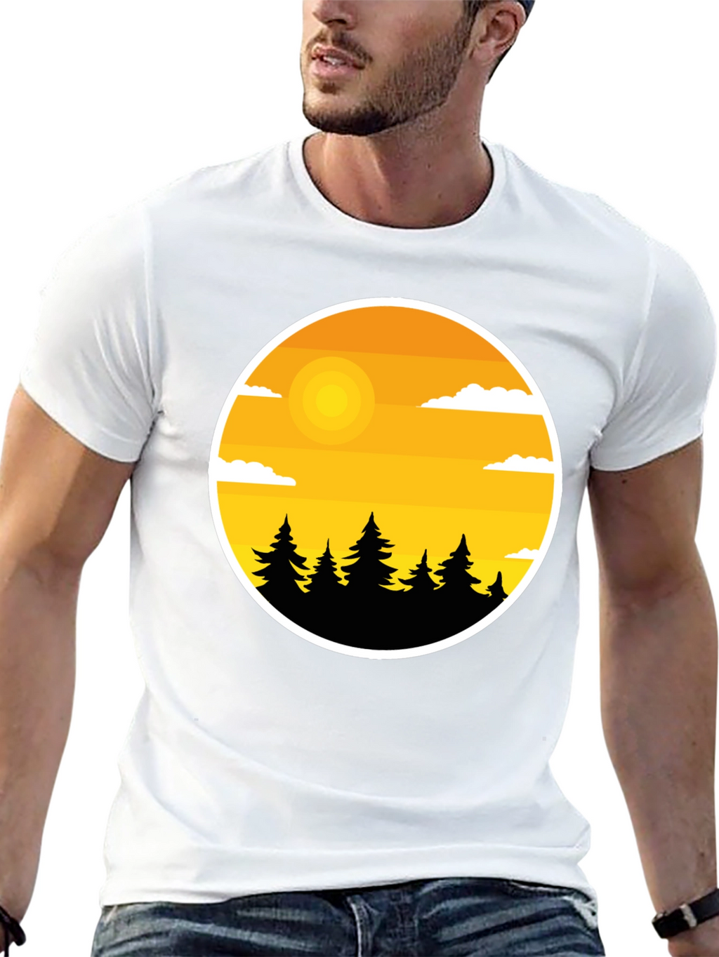 Nature Landscape Graphic Tee - Black Cotton Blend