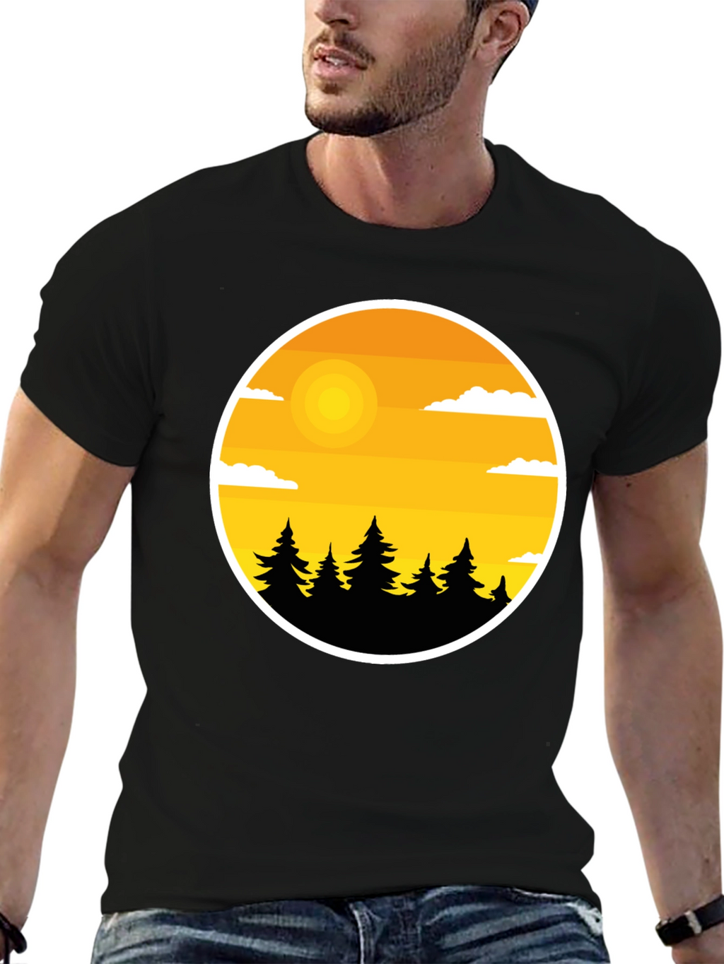 Nature Landscape Graphic Tee - Black Cotton Blend