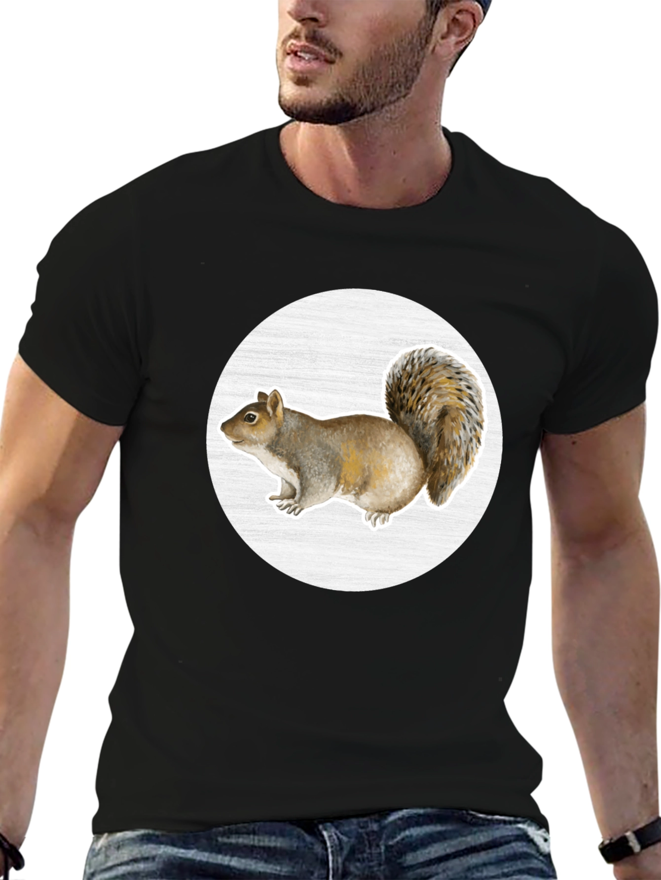 Squirrel Graphic Print Crew Neck T-Shirt