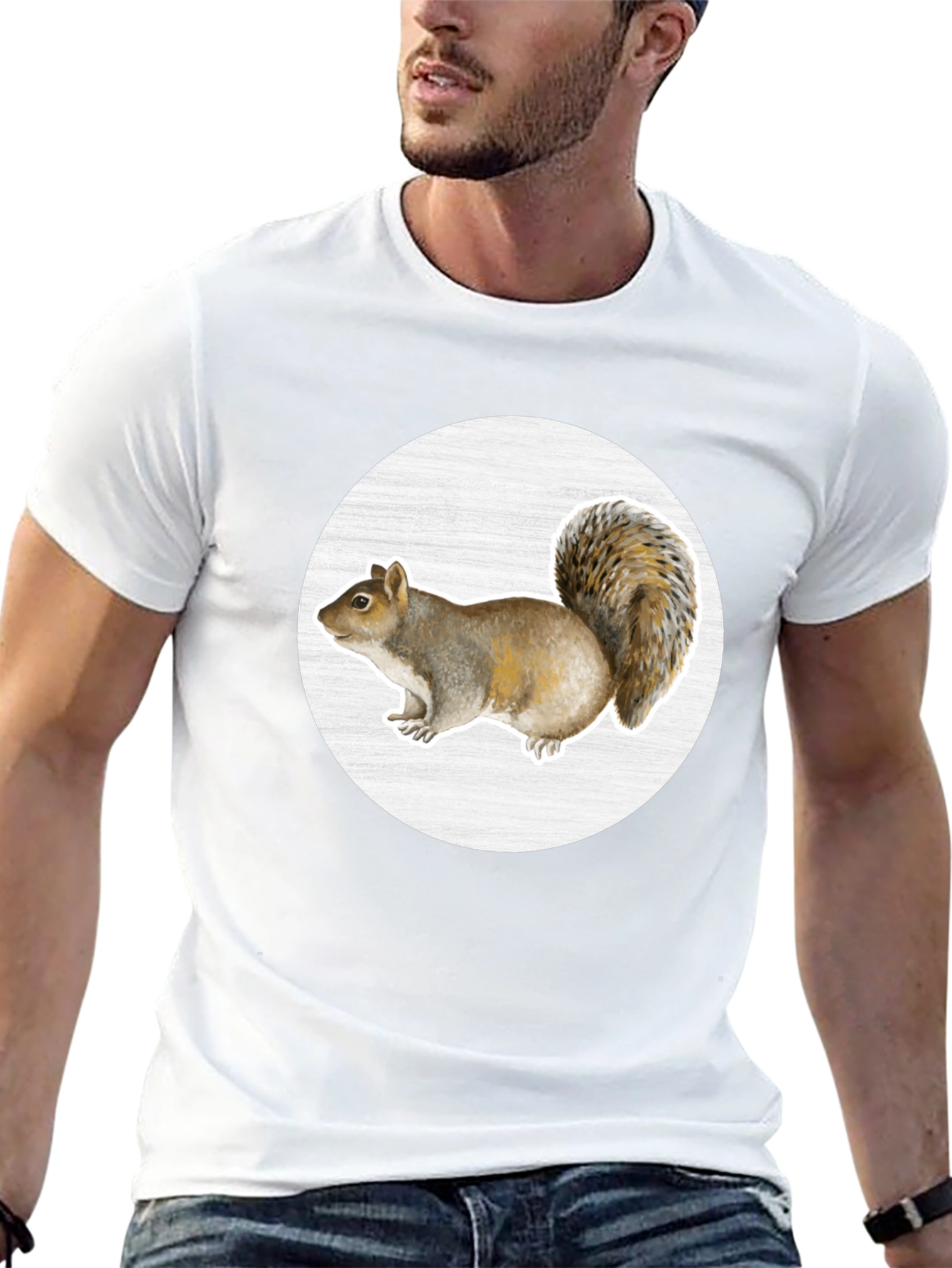 Squirrel Graphic Print Crew Neck T-Shirt
