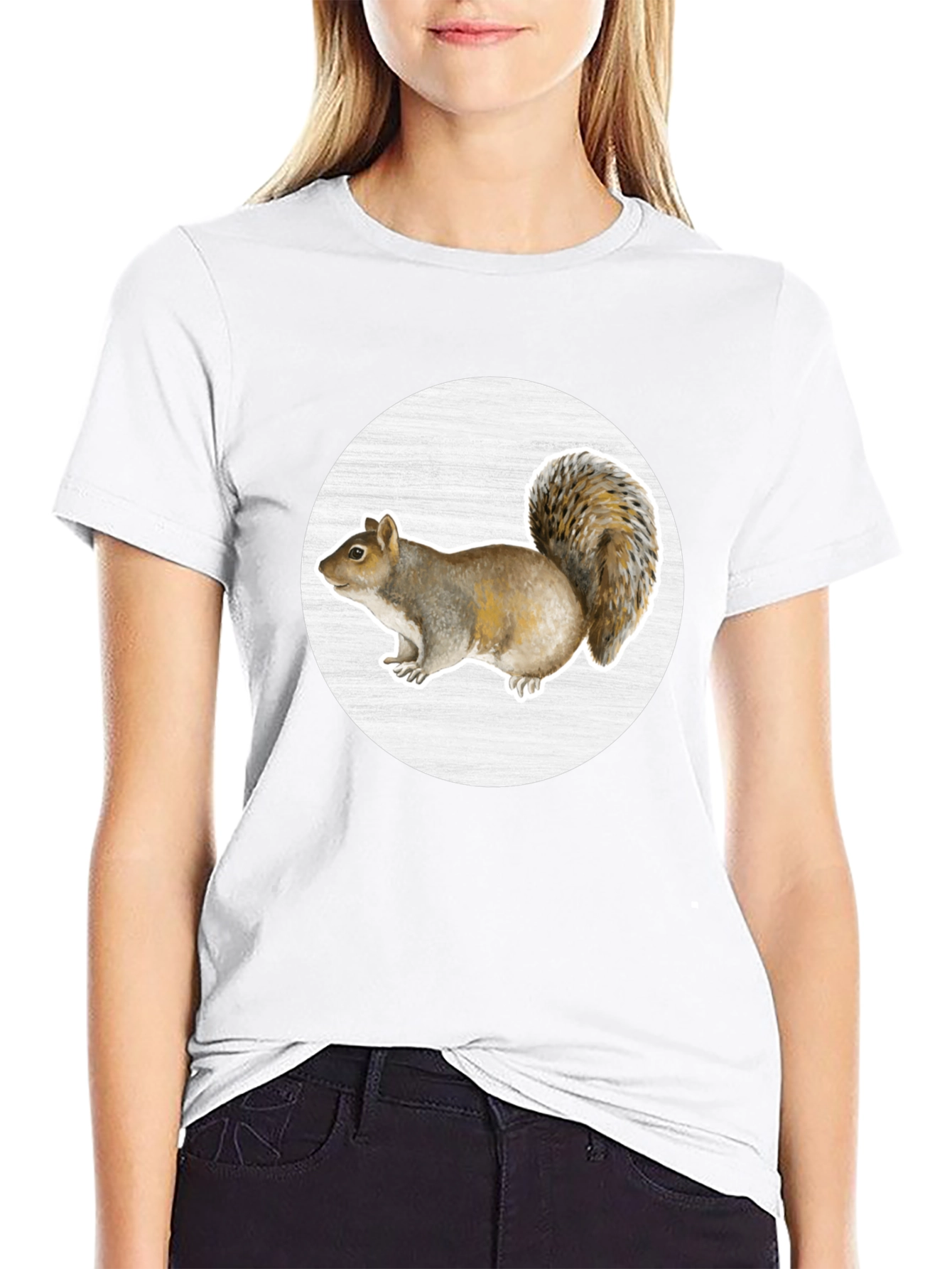 Squirrel Graphic Print Crew Neck T-Shirt