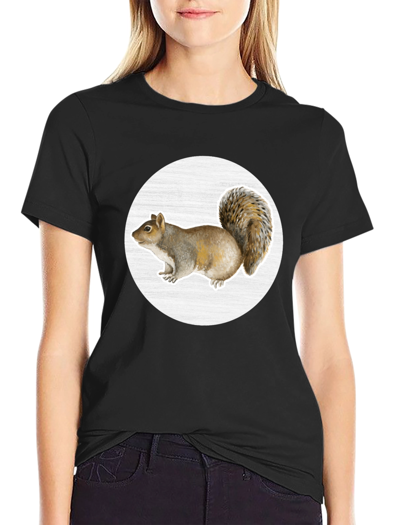 Squirrel Graphic Print Crew Neck T-Shirt