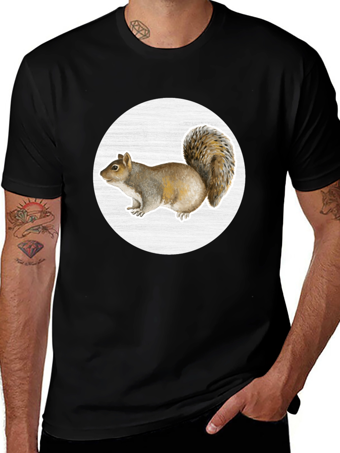 Squirrel Graphic Print Crew Neck T-Shirt