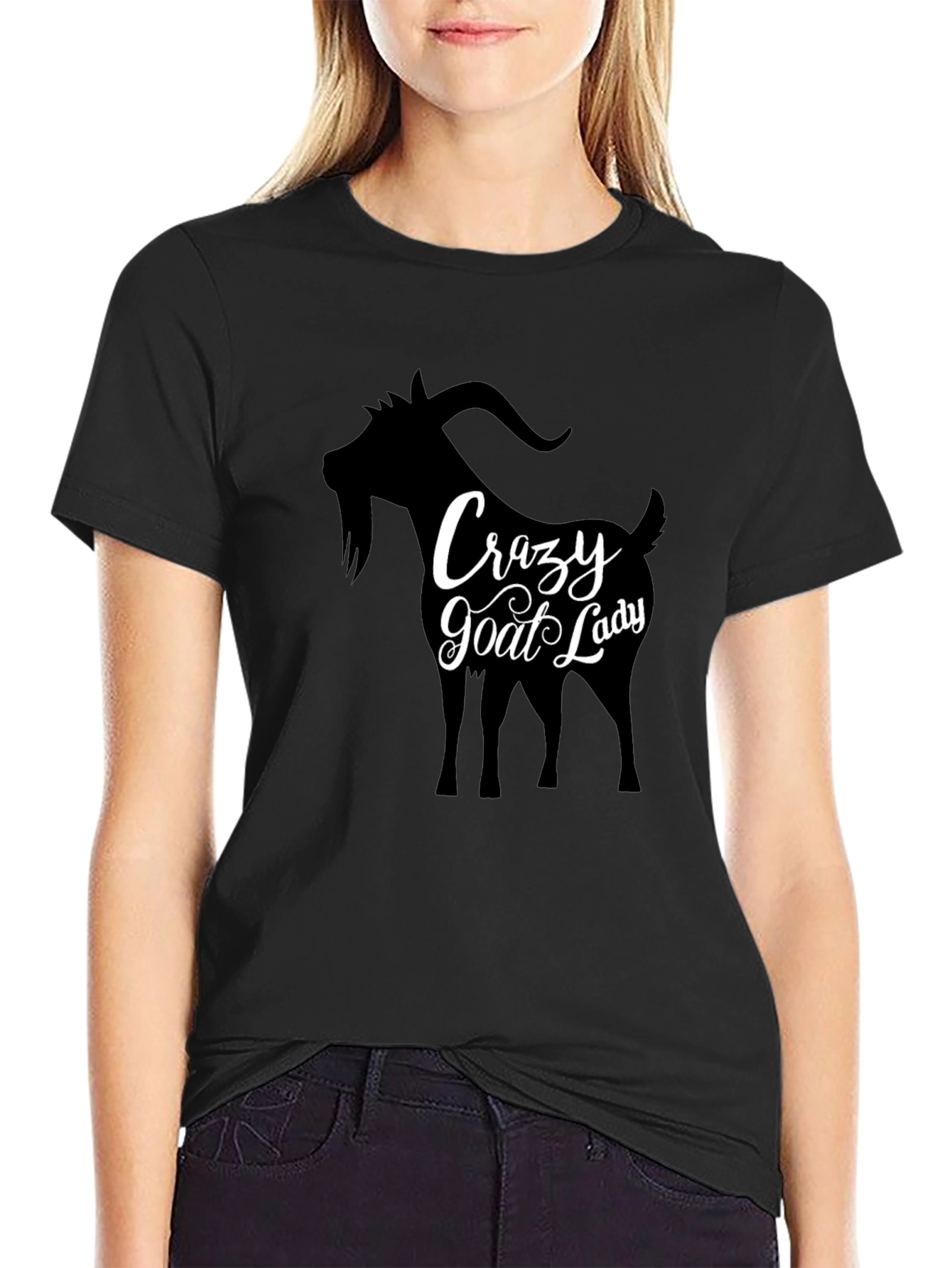 Crazy Goat Lady T-Shirt - Black Crew Neck Tee