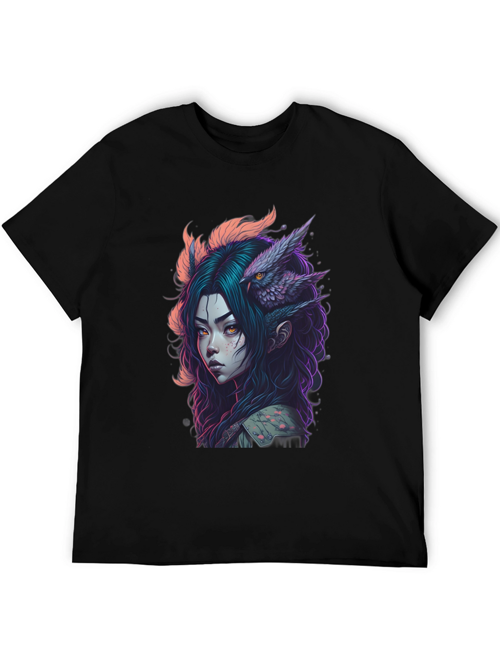 Fantasy Owl Girl Graphic Tee - Black