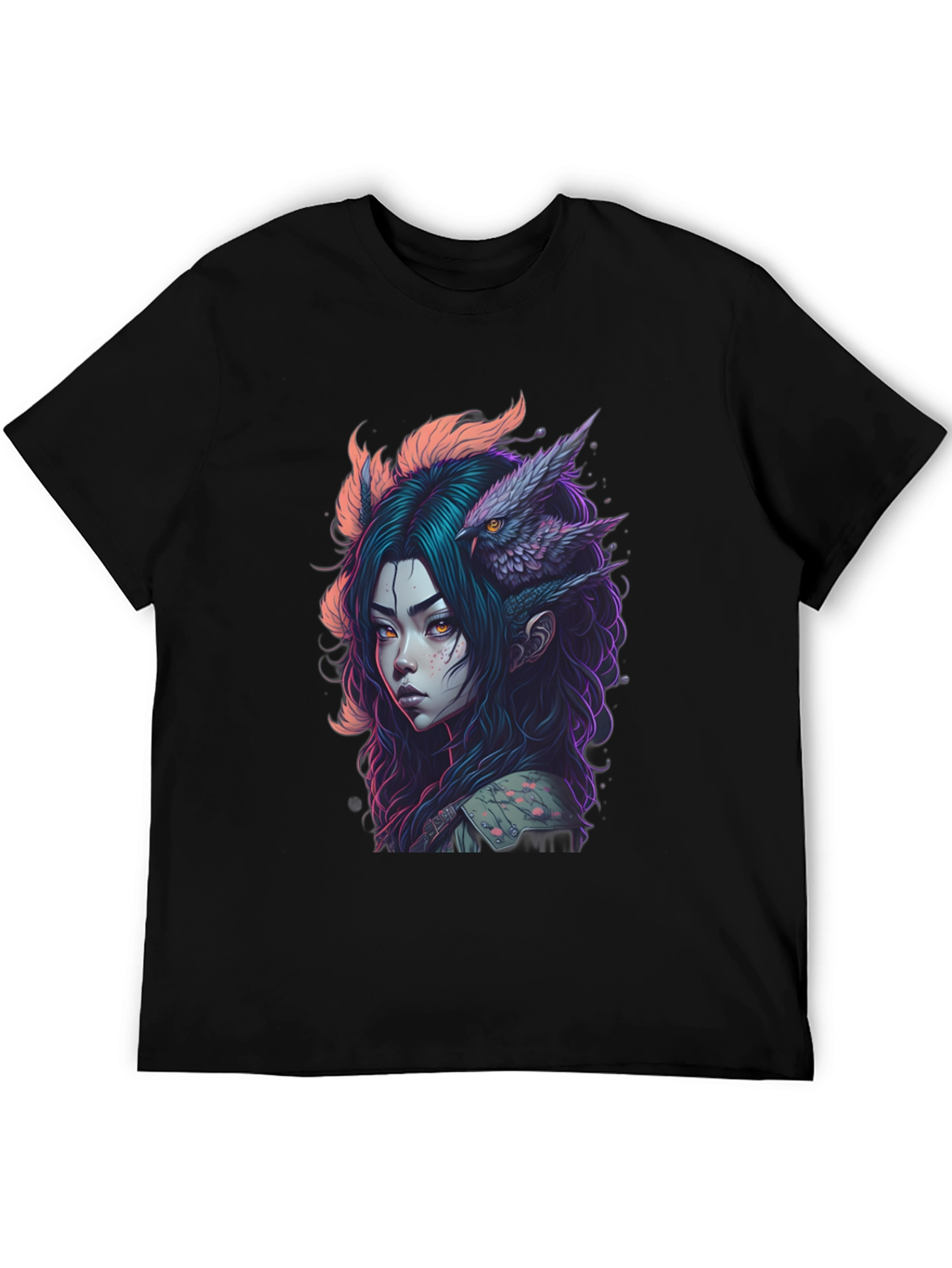 Fantasy Owl Girl Graphic Tee - Black