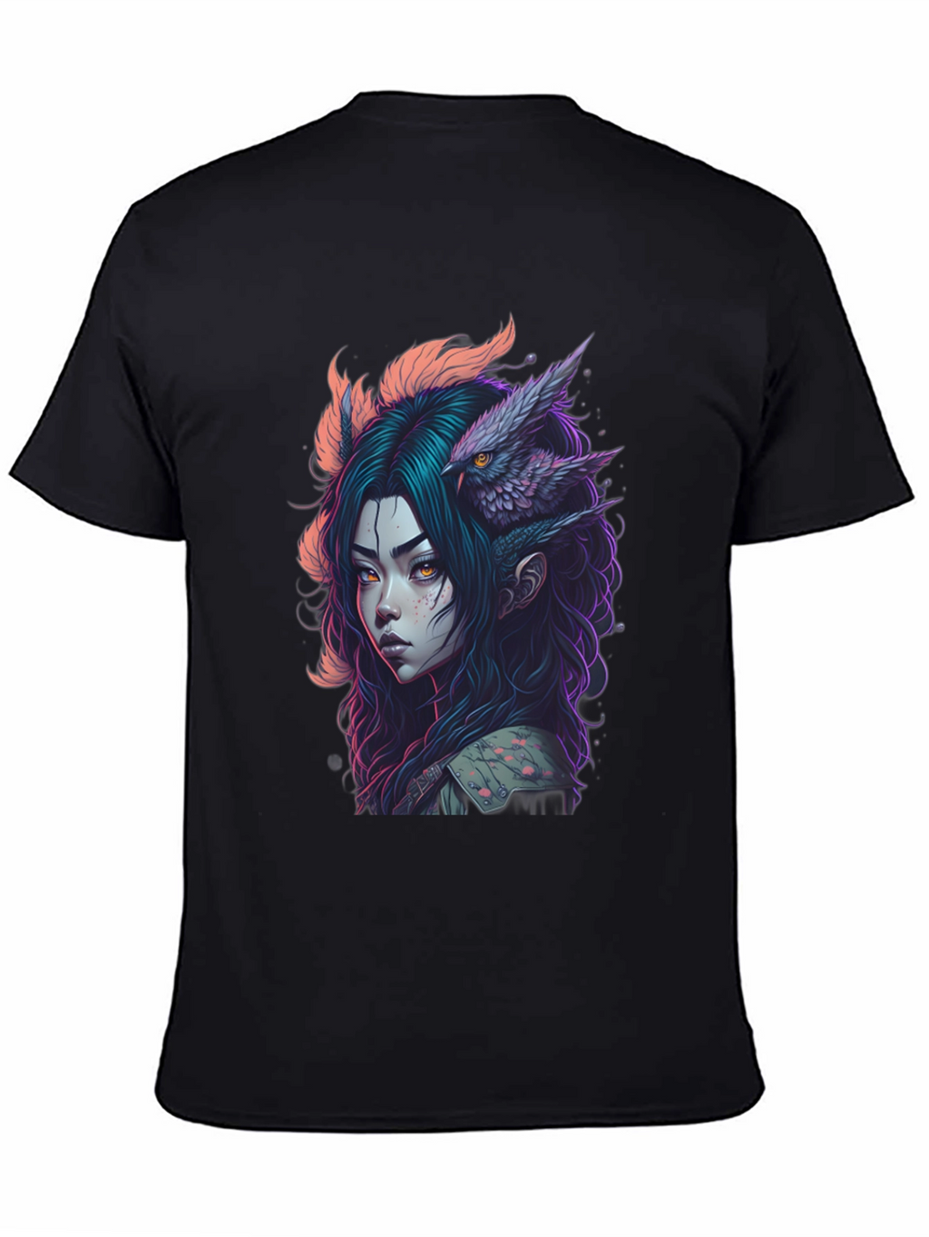 Fantasy Owl Girl Graphic Tee - Black
