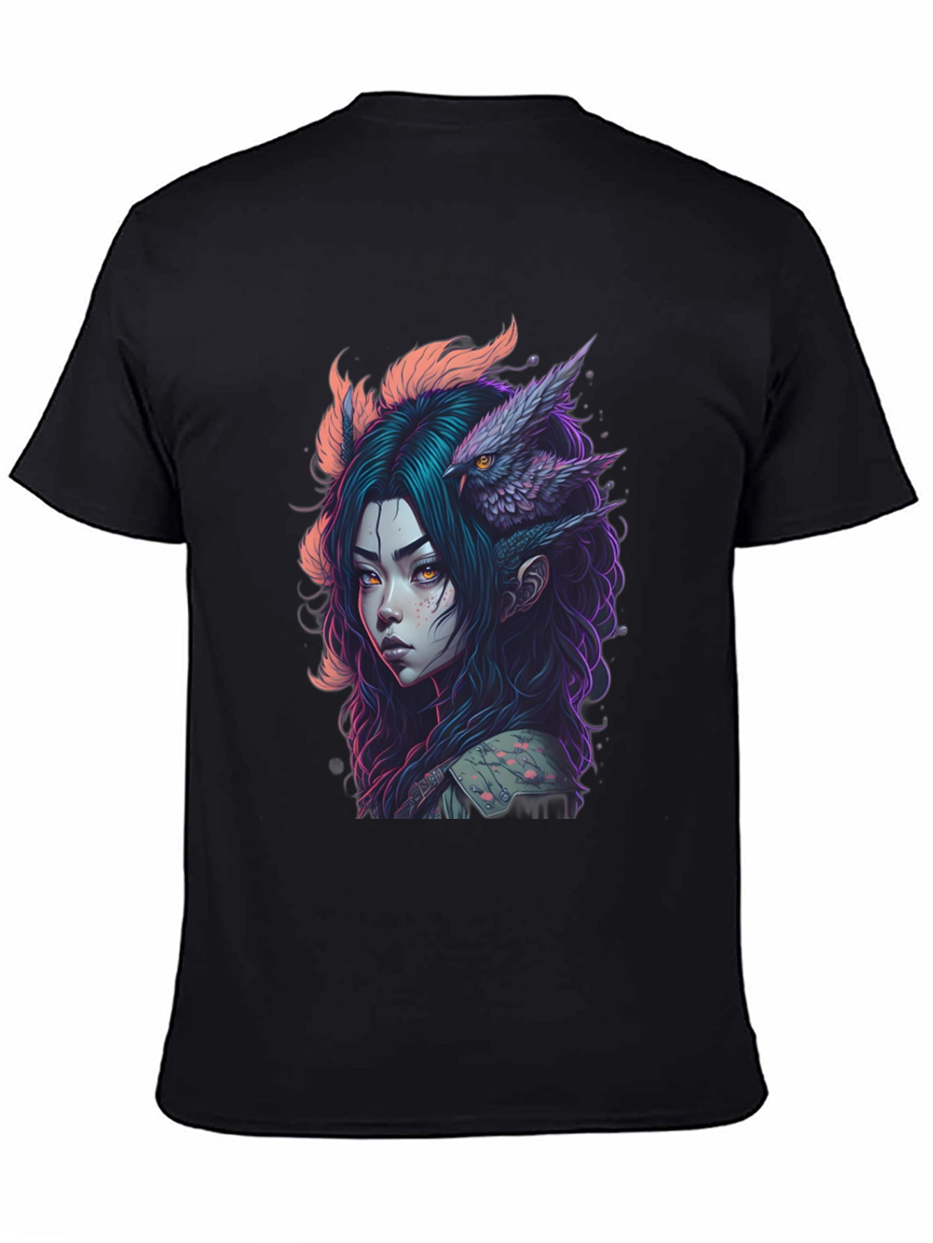 Fantasy Owl Girl Graphic Tee - Black