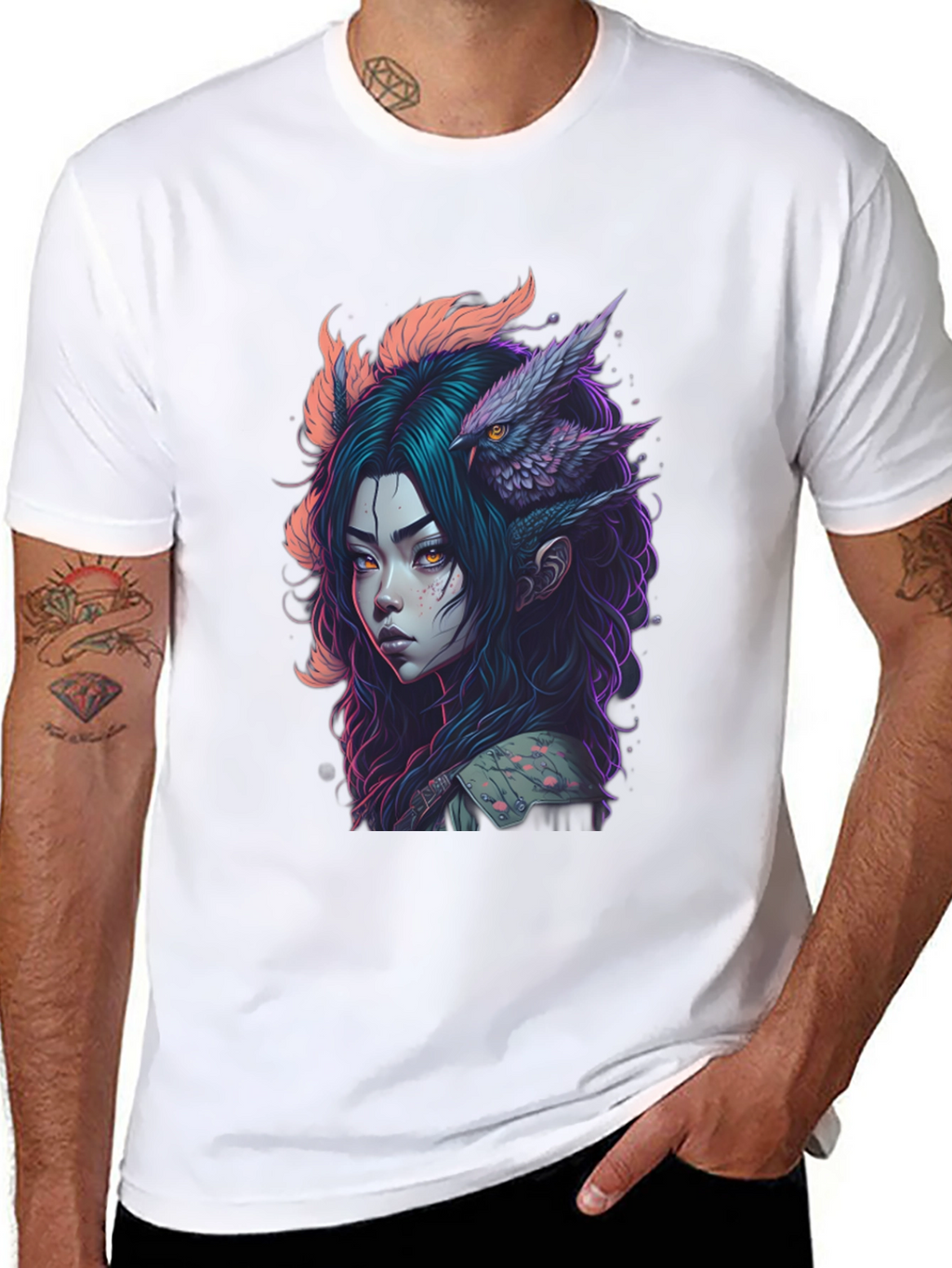 Fantasy Owl Girl Graphic Tee - Black