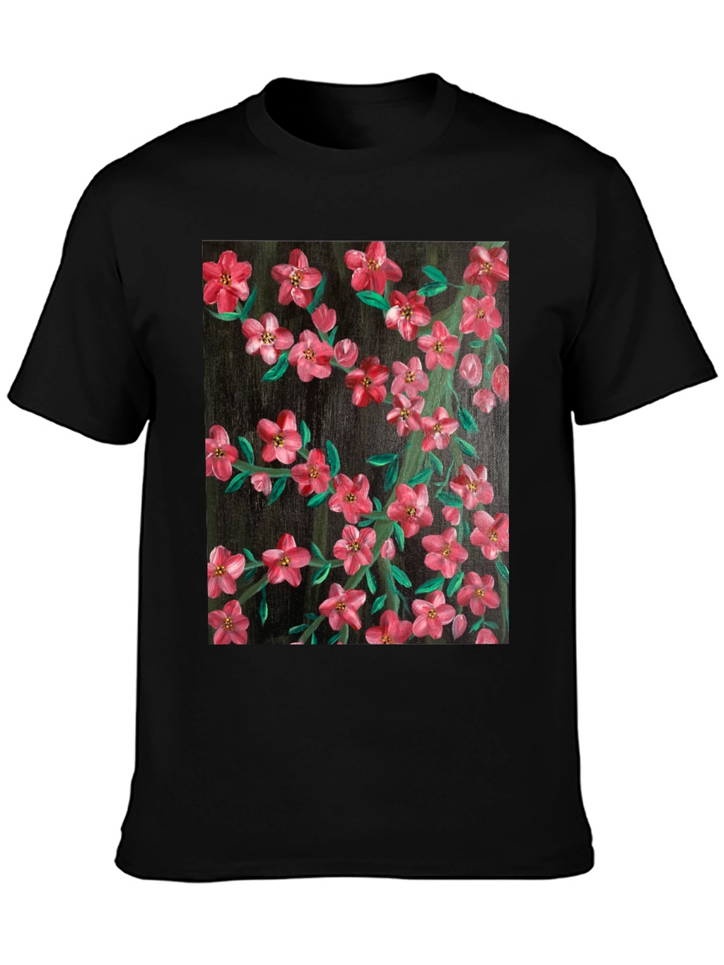 Floral Art Black T-Shirt - Stylish Nature Print