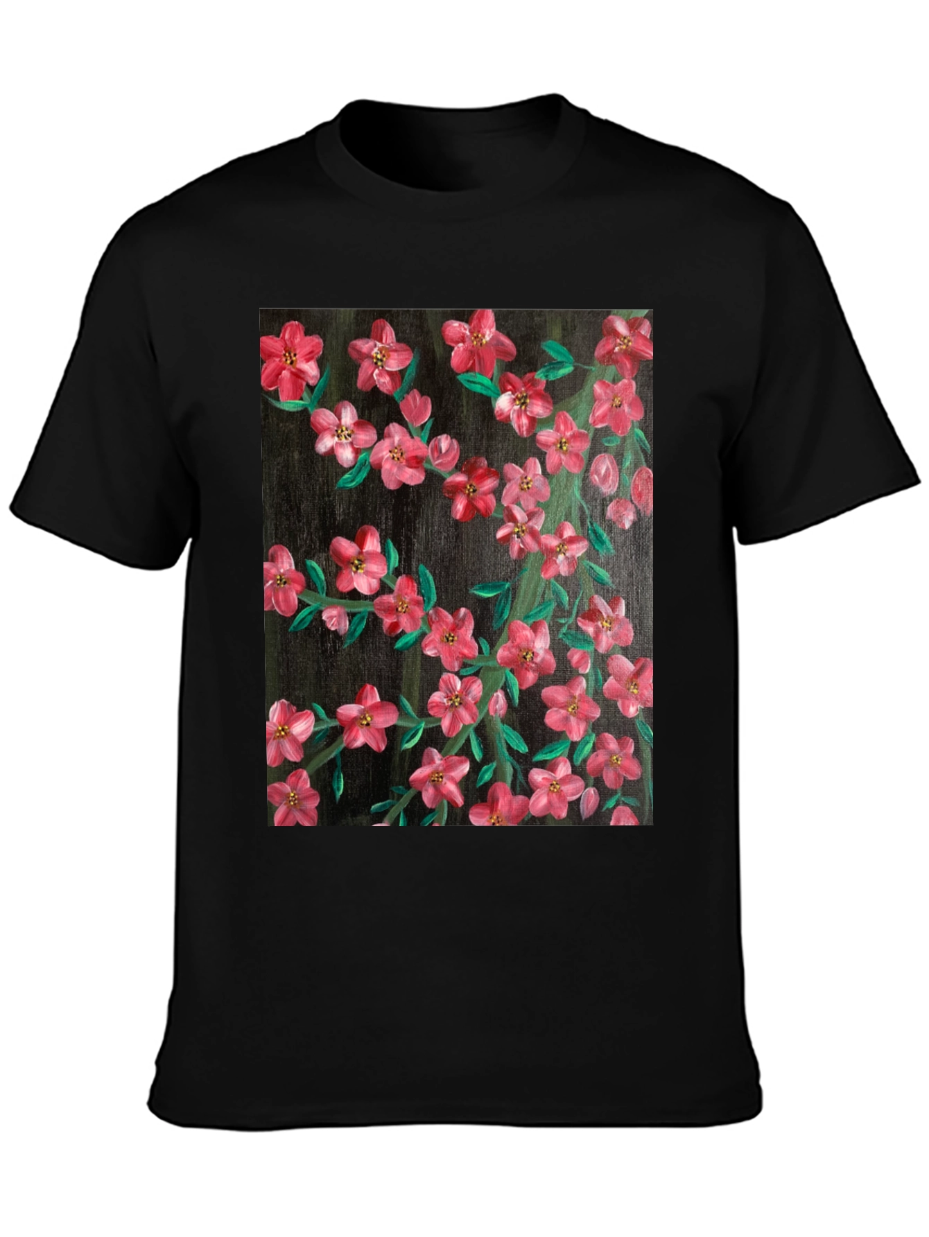 Floral Art Black T-Shirt - Stylish Nature Print