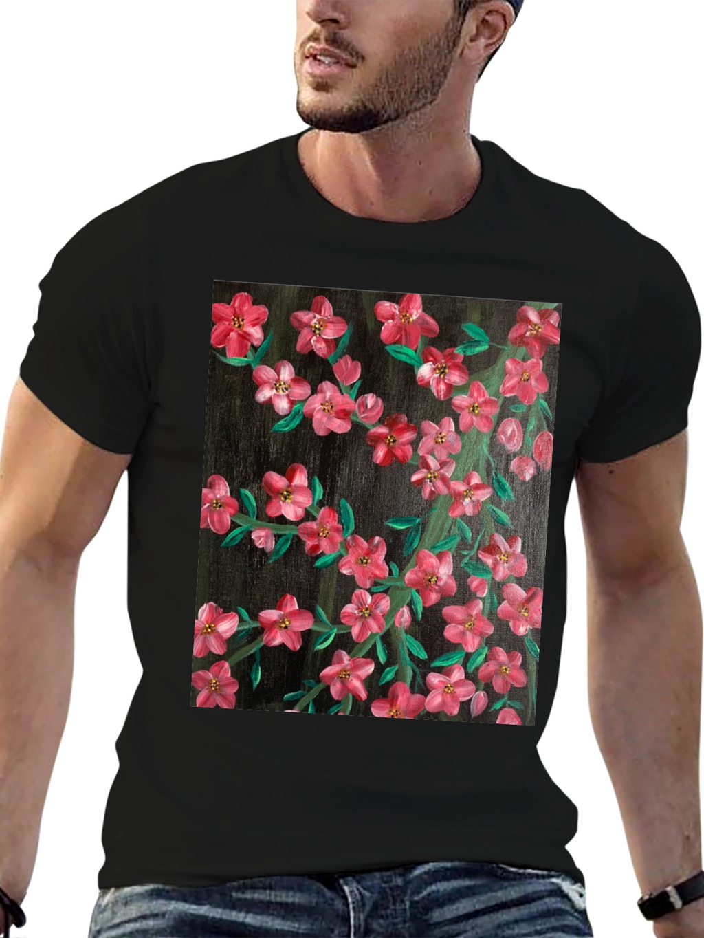 Floral Art Black T-Shirt - Stylish Nature Print