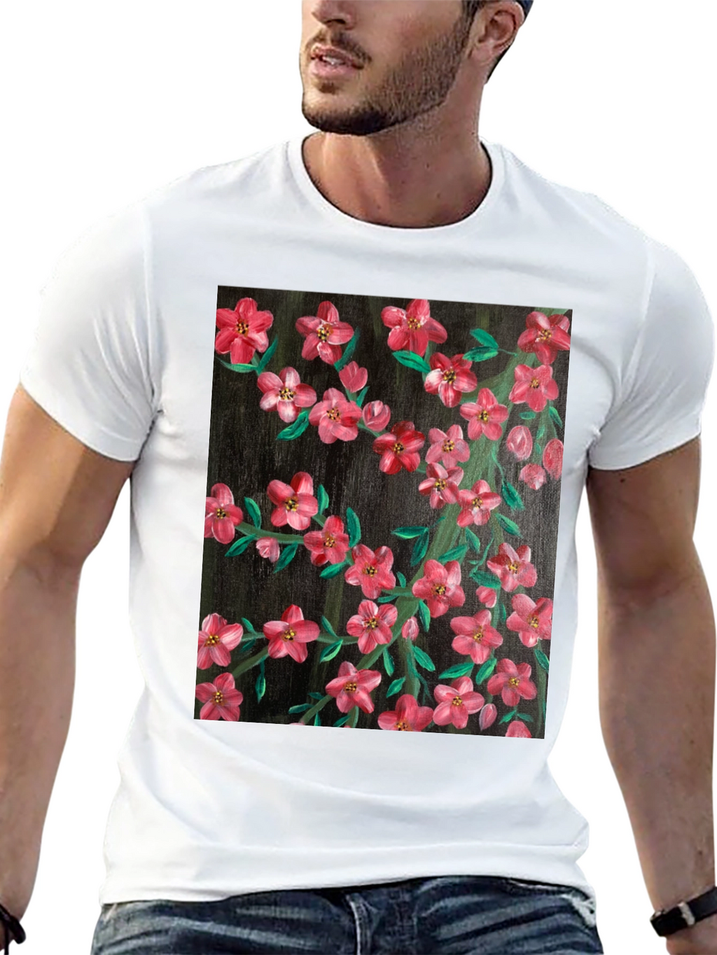 Floral Art Black T-Shirt - Stylish Nature Print