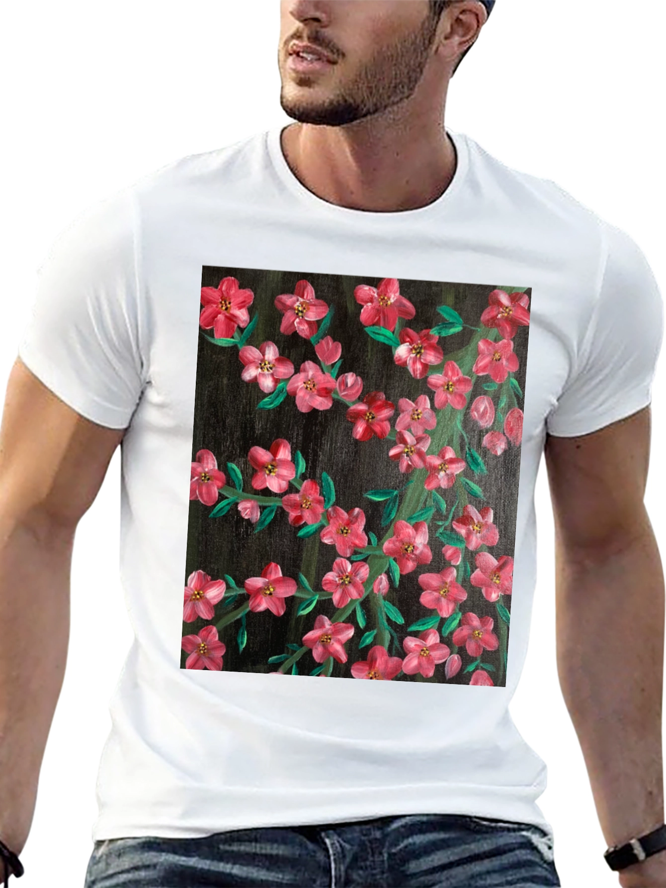 Floral Art Black T-Shirt - Stylish Nature Print