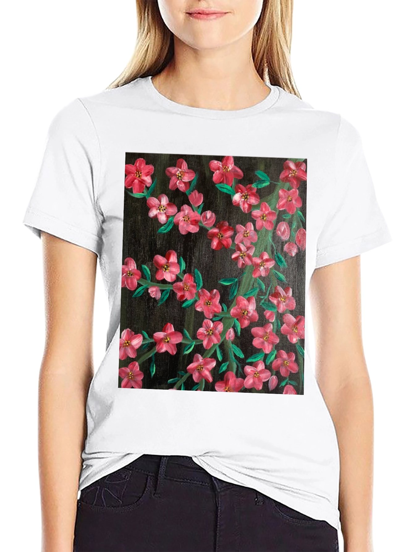 Floral Art Black T-Shirt - Stylish Nature Print