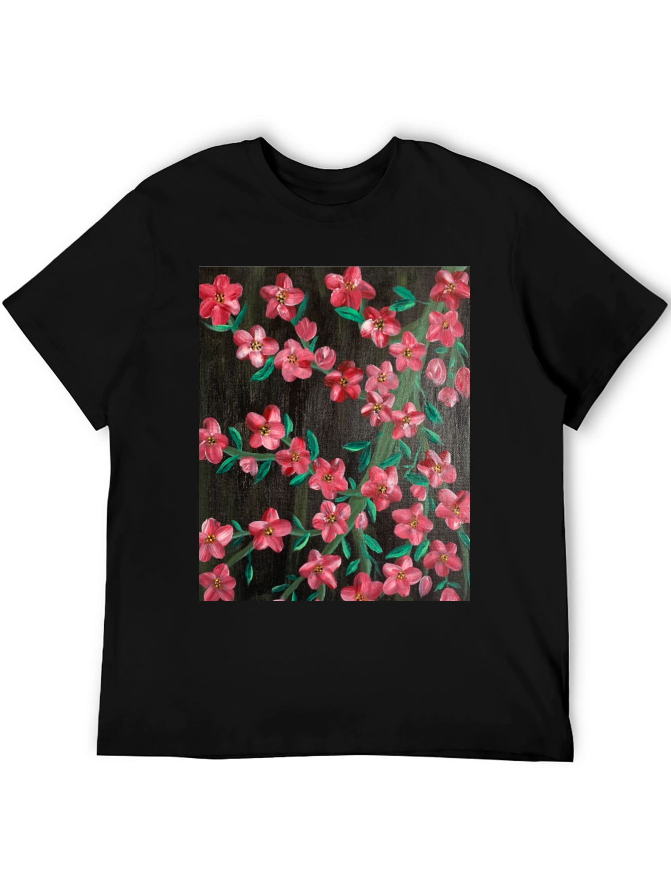 Floral Art Black T-Shirt - Stylish Nature Print