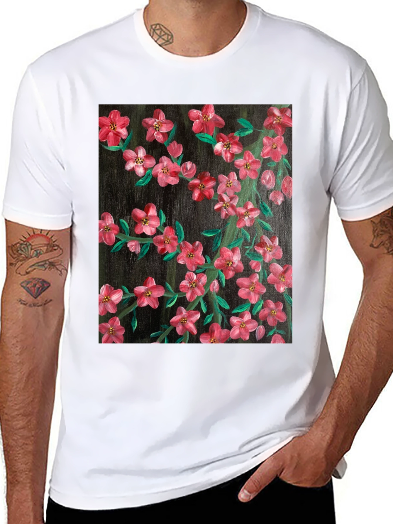 Floral Art Black T-Shirt - Stylish Nature Print
