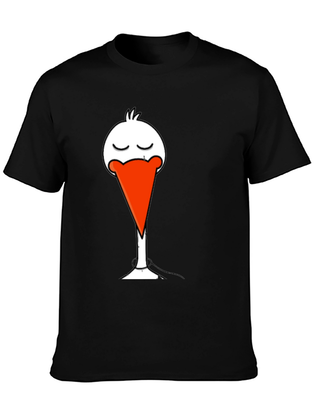 Black T-Shirt with Funny Stork Graphic Print