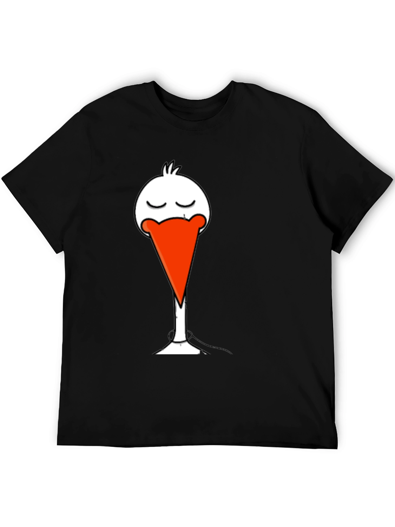 Black T-Shirt with Funny Stork Graphic Print