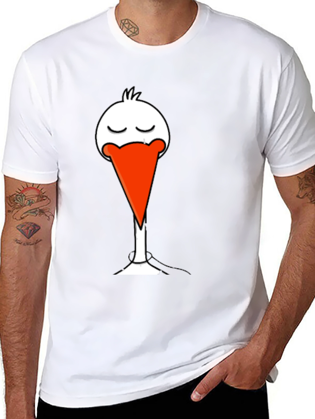 Black T-Shirt with Funny Stork Graphic Print