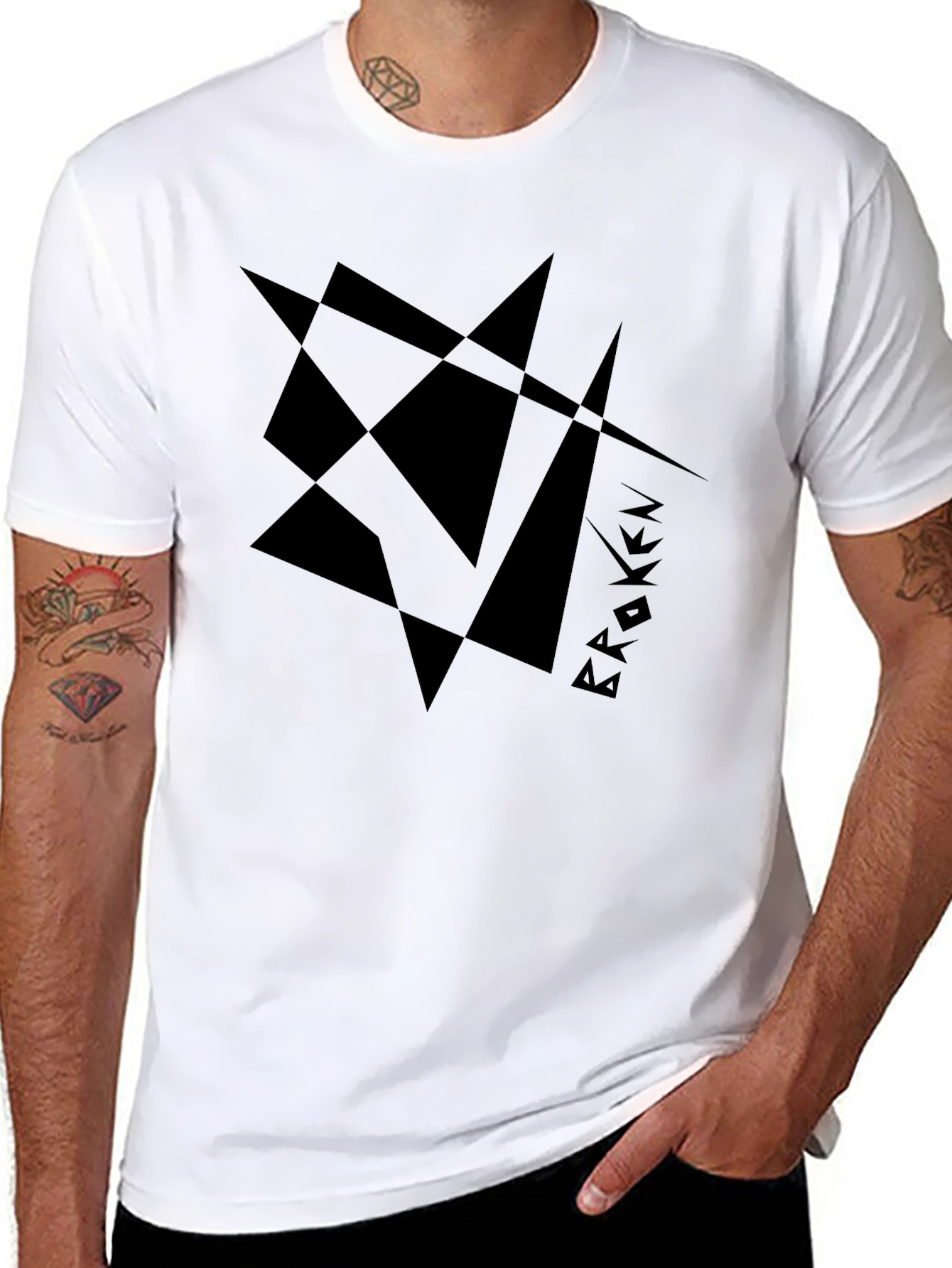 Abstract Broken Design Black T-Shirt