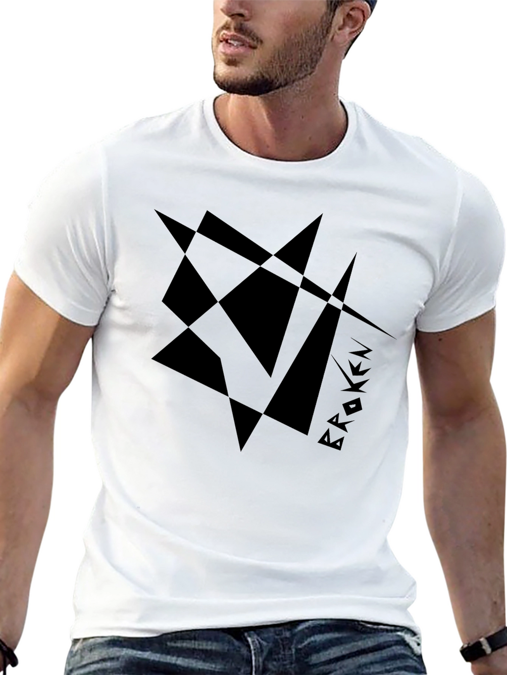 Abstract Broken Design Black T-Shirt