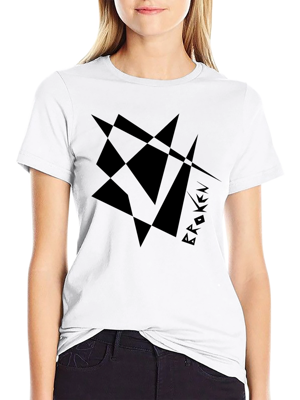 Abstract Broken Design Black T-Shirt