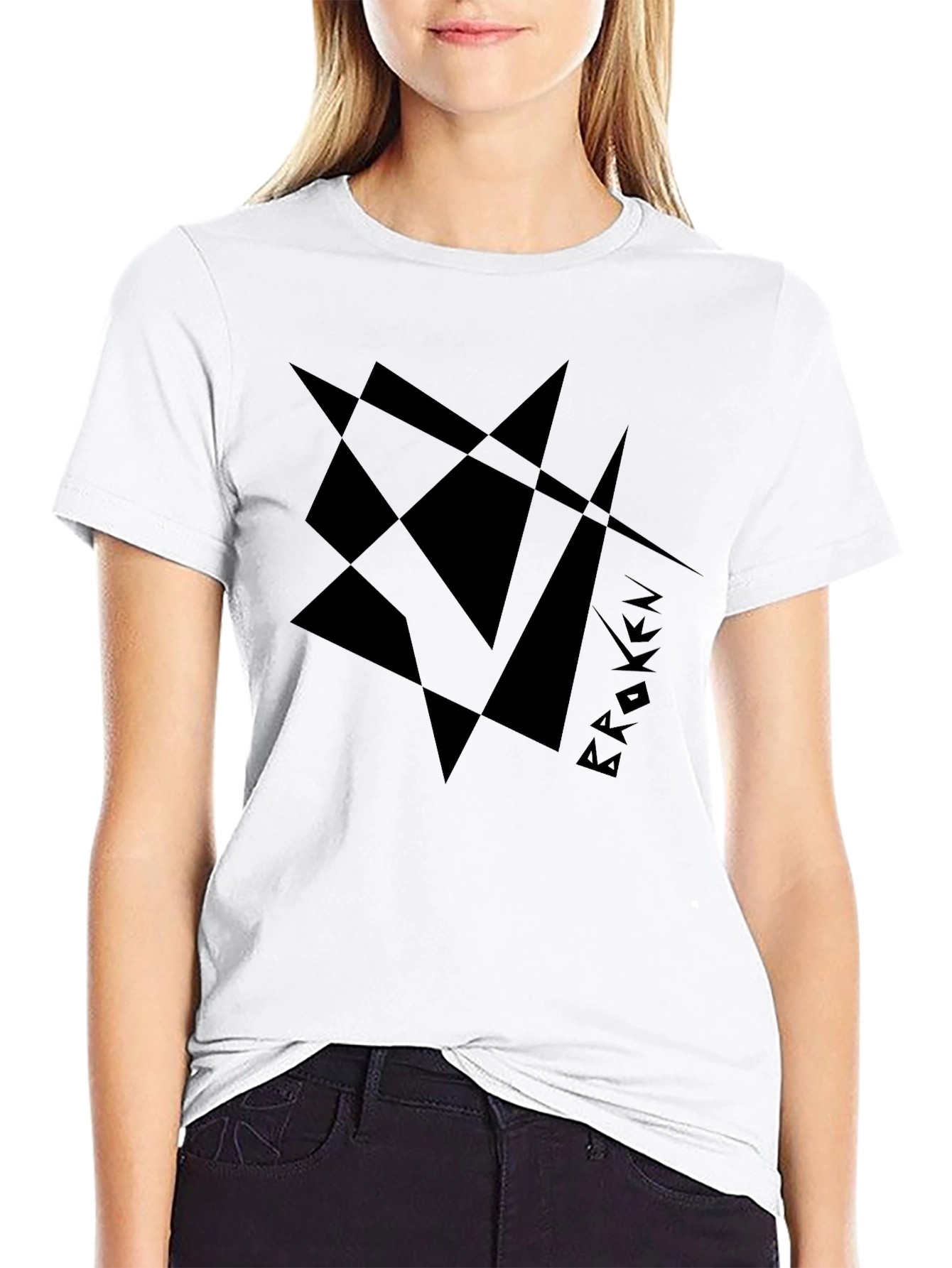 Abstract Broken Design Black T-Shirt