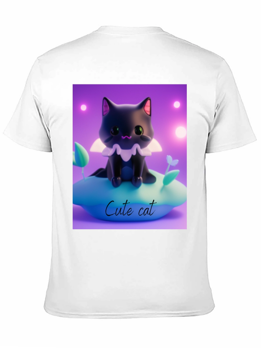Cute Cat Graphic Tee - Black Cotton Comfort