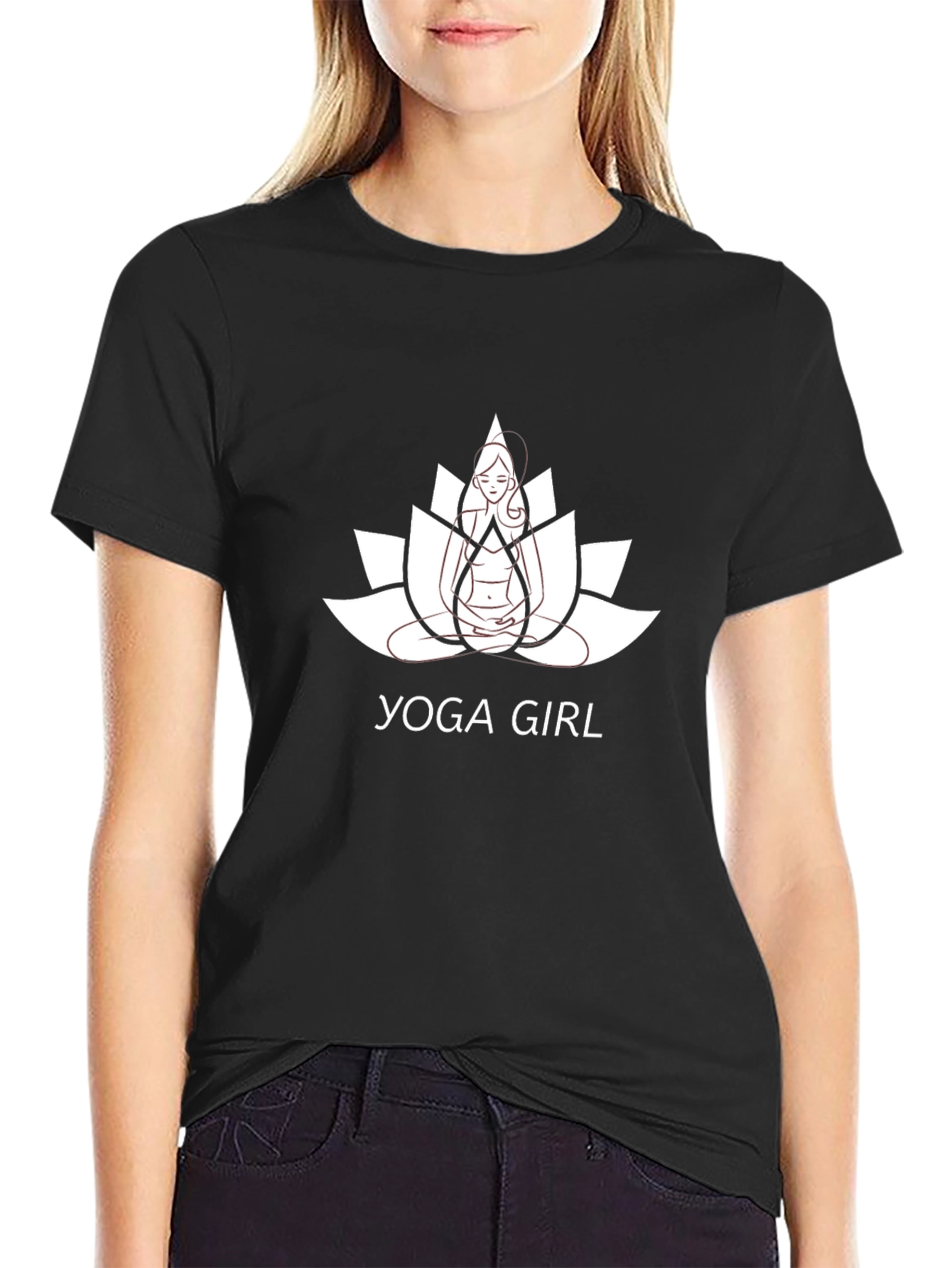 Yoga Girl Lotus Flower Graphic Tee - Black