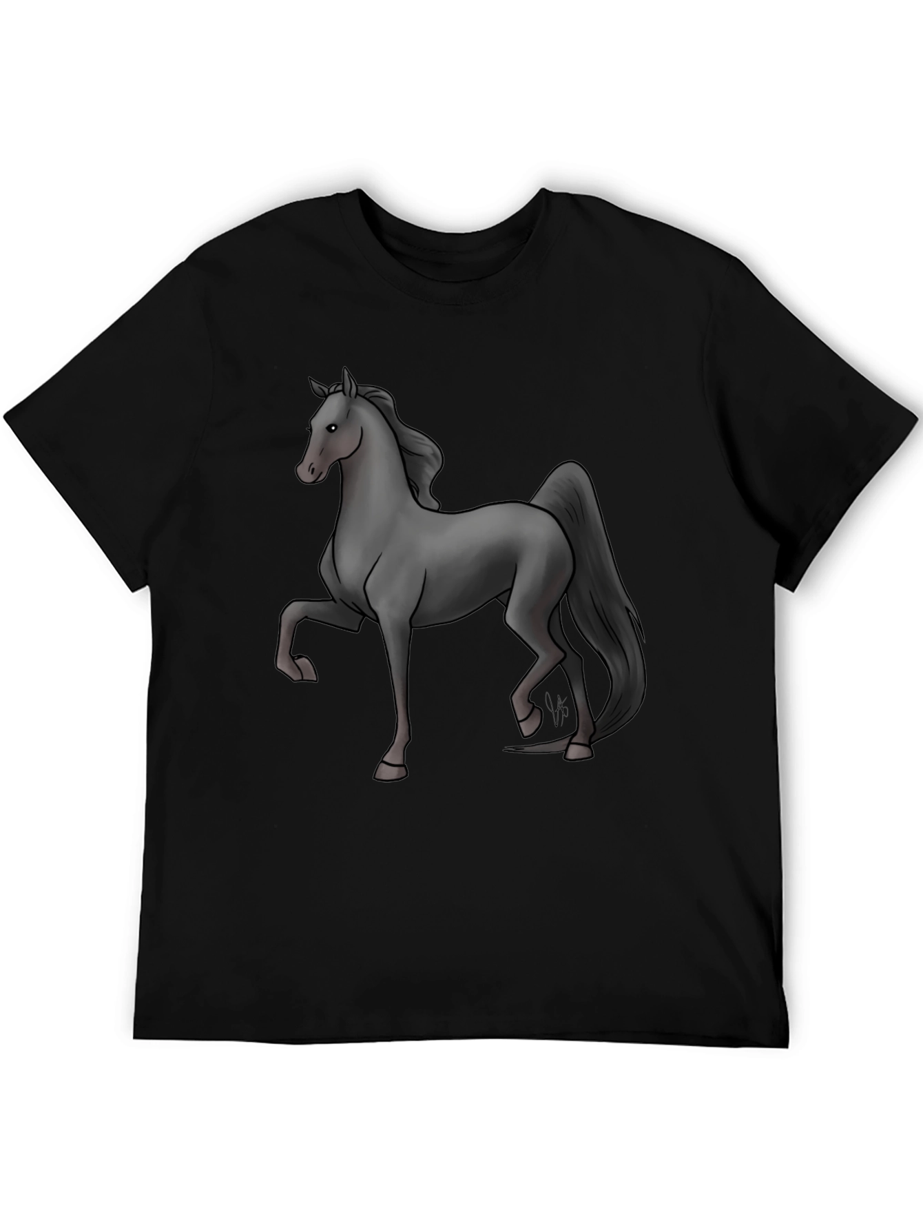 Black T-Shirt with Grey Horse Design