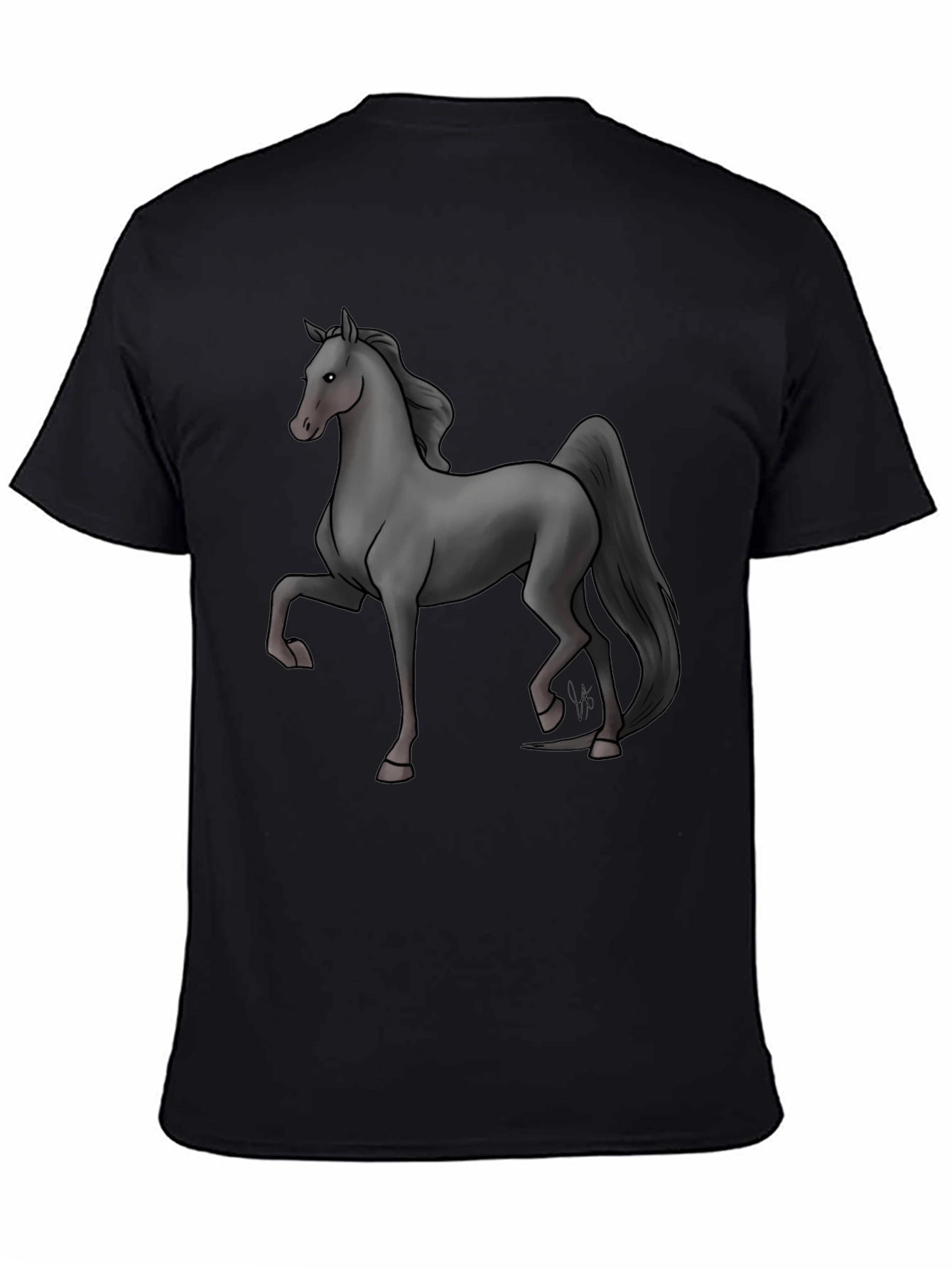 Black T-Shirt with Grey Horse Design