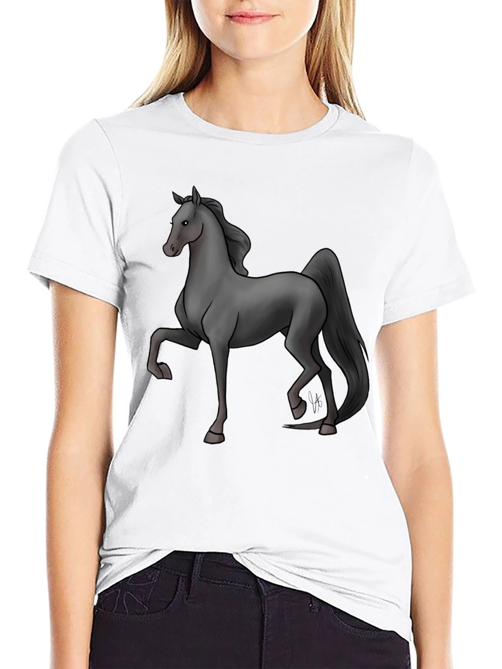 Black T-Shirt with Grey Horse Design
