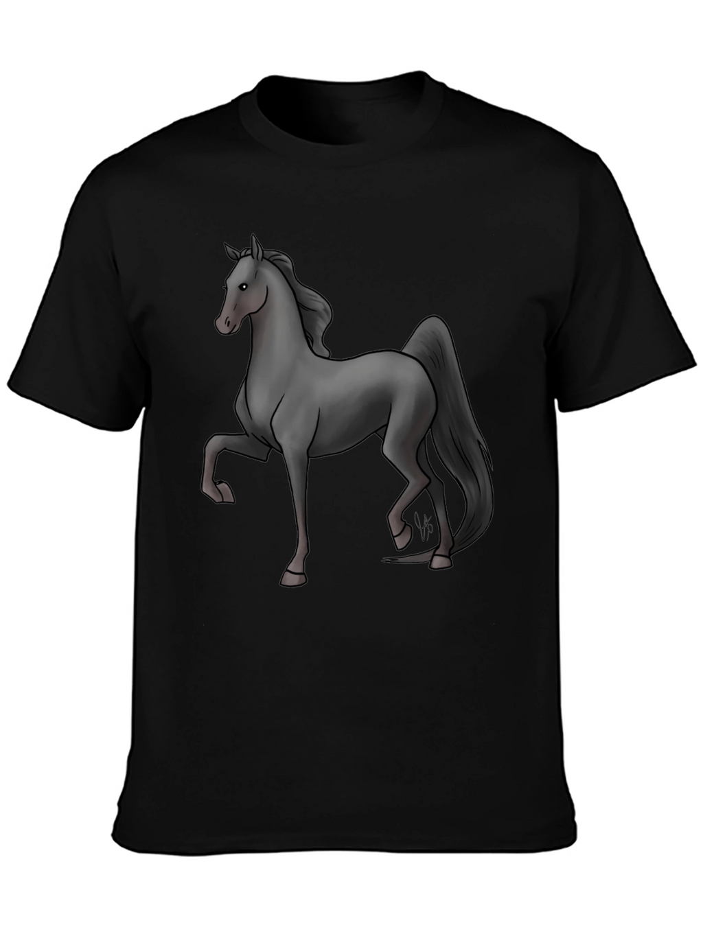 Black T-Shirt with Grey Horse Design