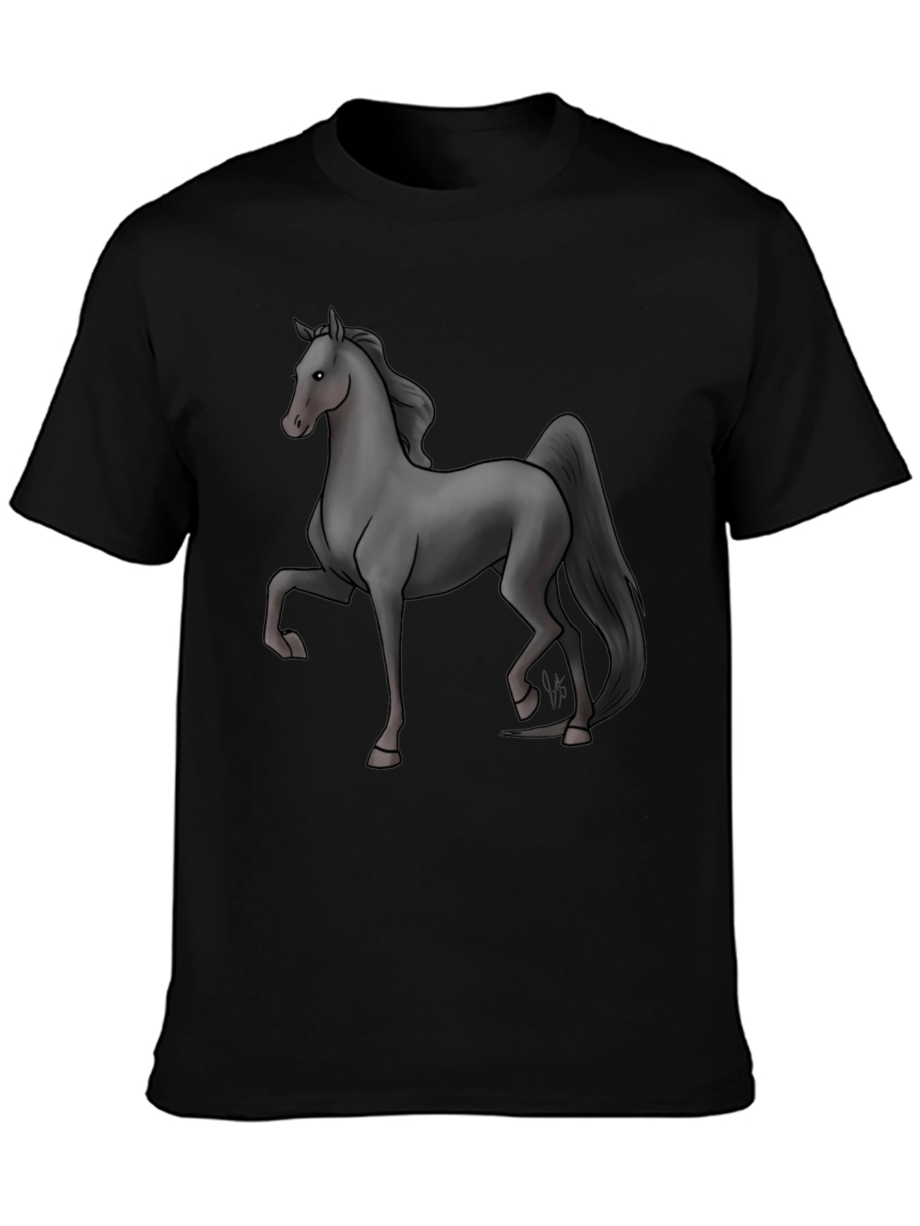Black T-Shirt with Grey Horse Design