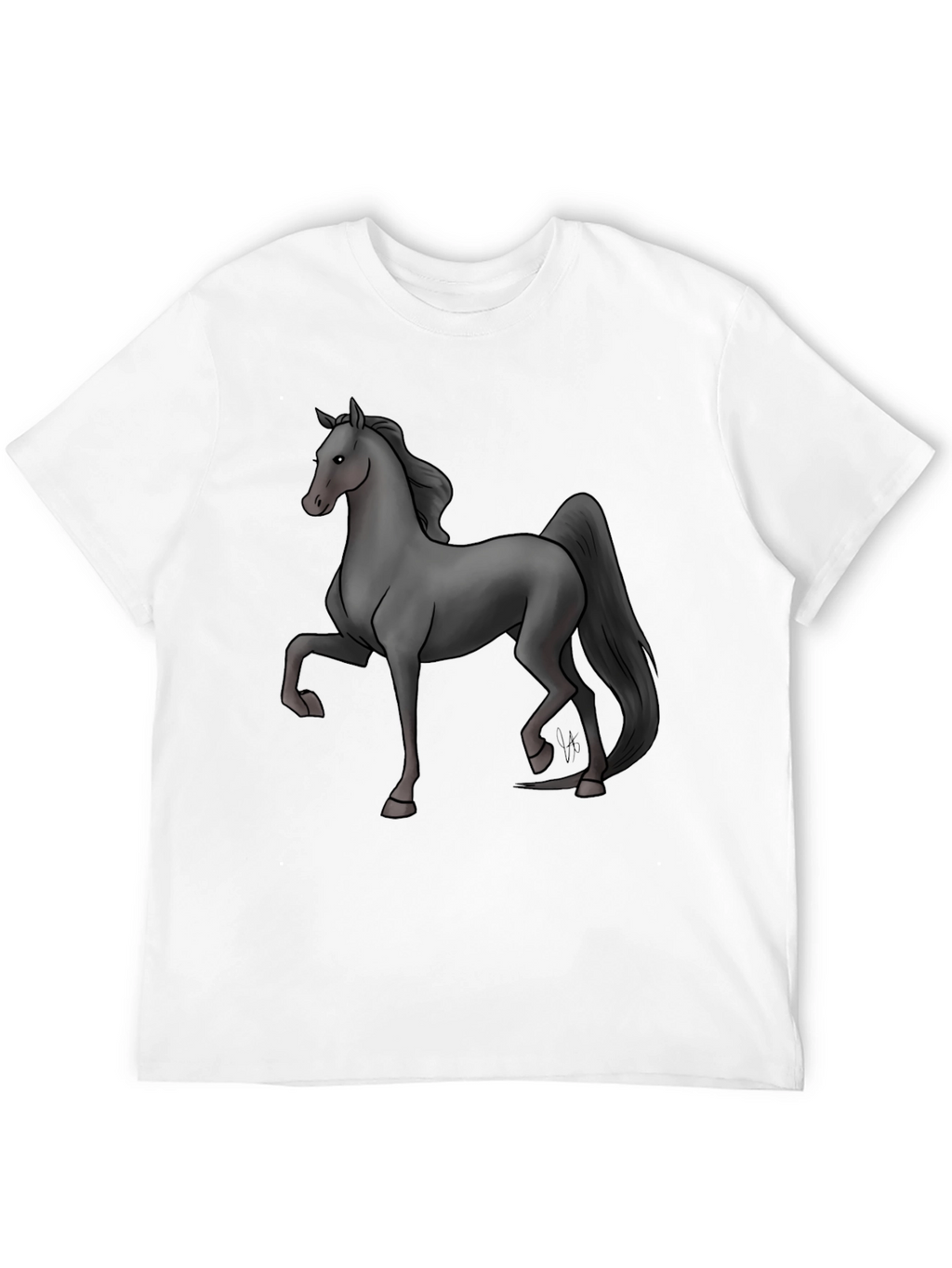 Black T-Shirt with Grey Horse Design