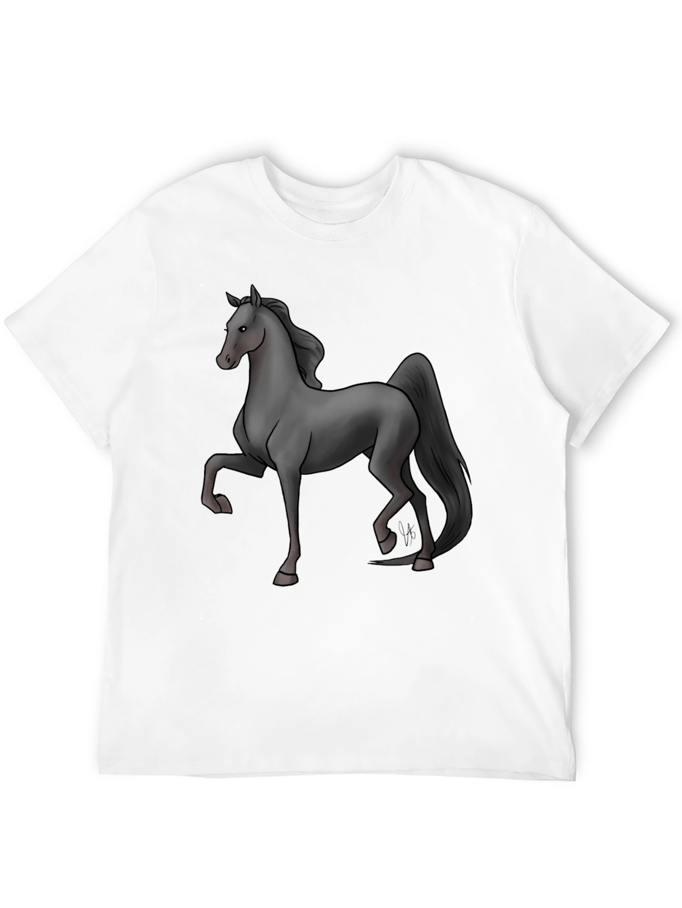 Black T-Shirt with Grey Horse Design