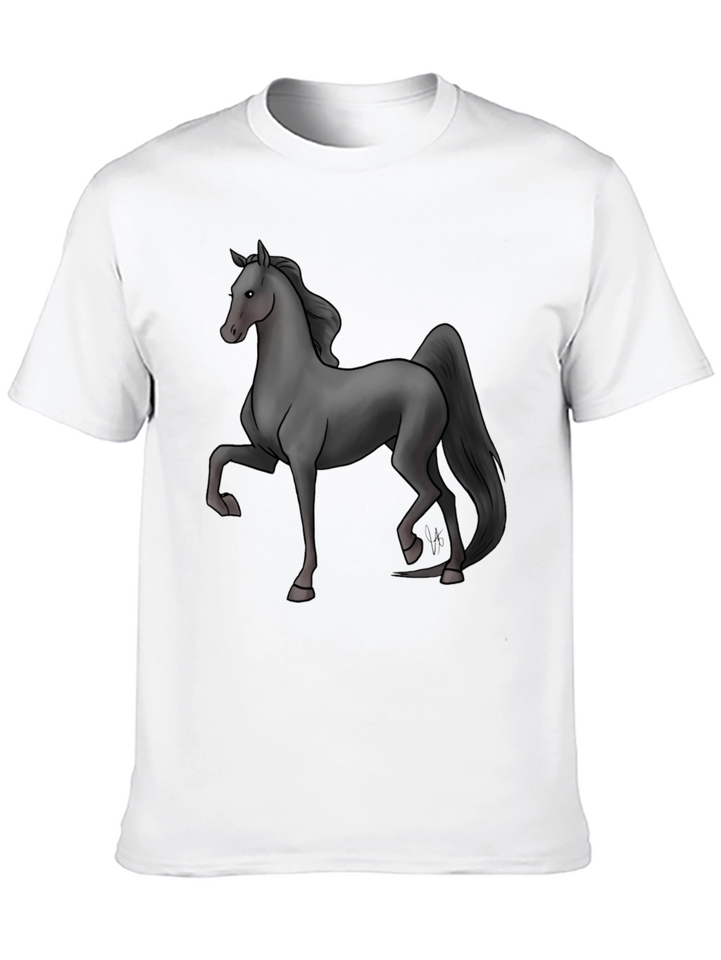 Black T-Shirt with Grey Horse Design