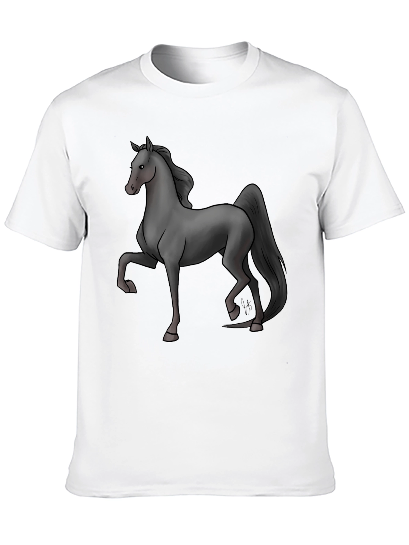 Black T-Shirt with Grey Horse Design