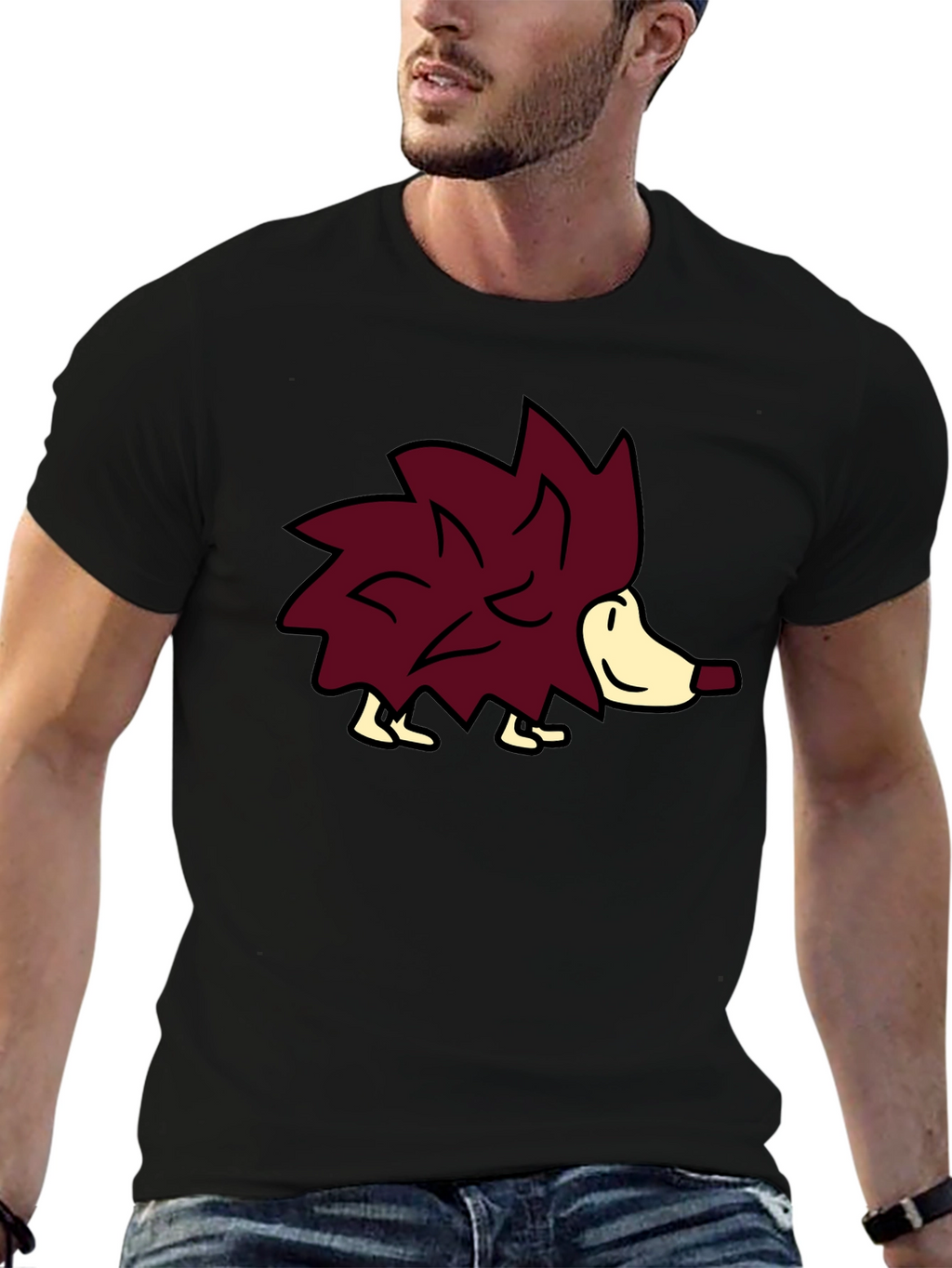Cute Hedgehog Graphic Tee - Black Casual Shirt