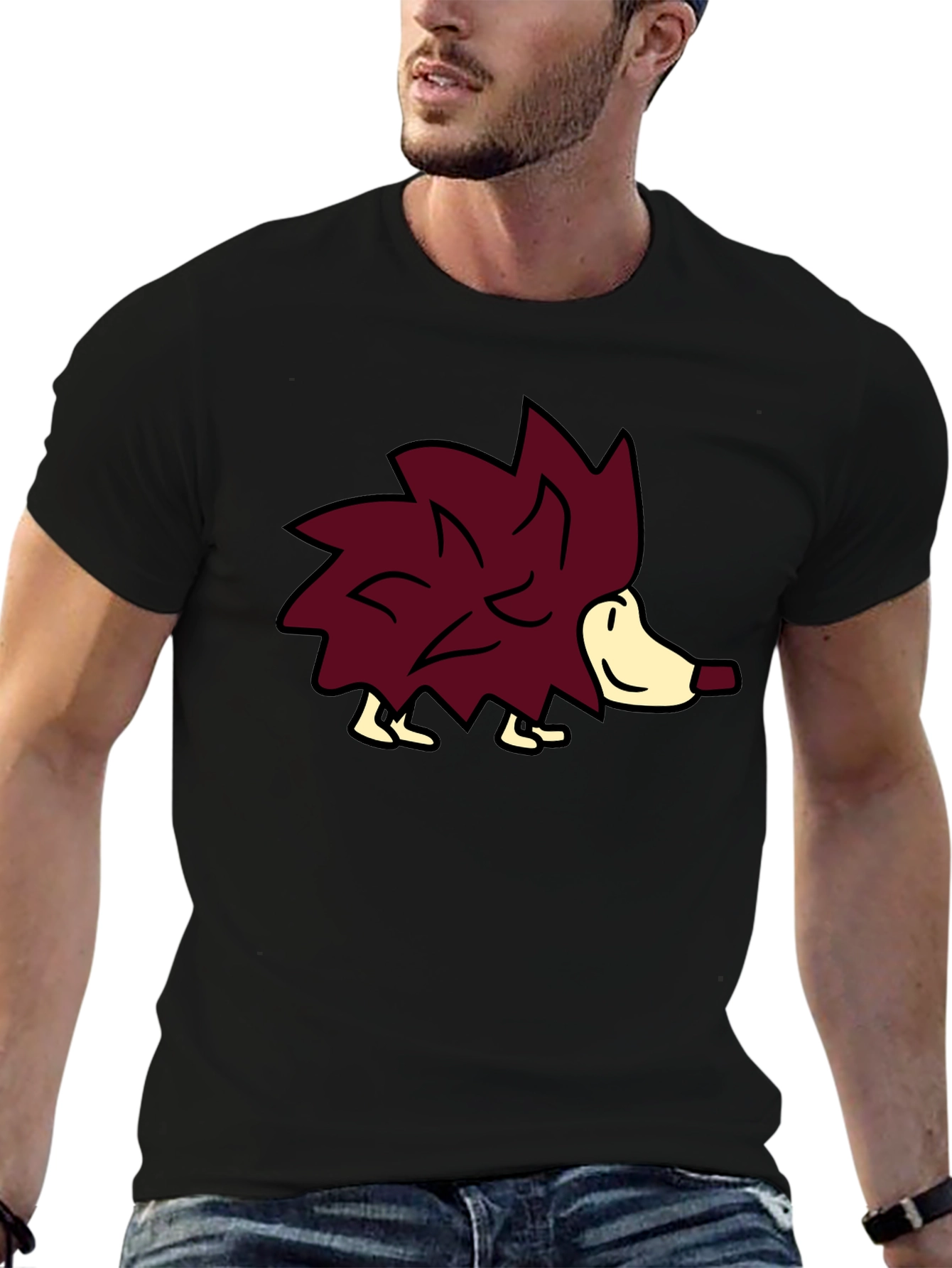 Cute Hedgehog Graphic Tee - Black Casual Shirt